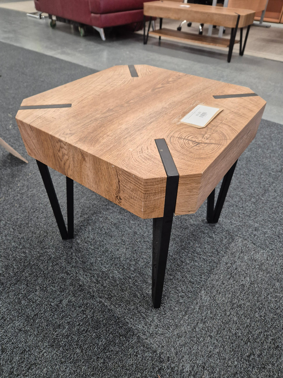 Oak laminate square lamp table on black metal frame 2125