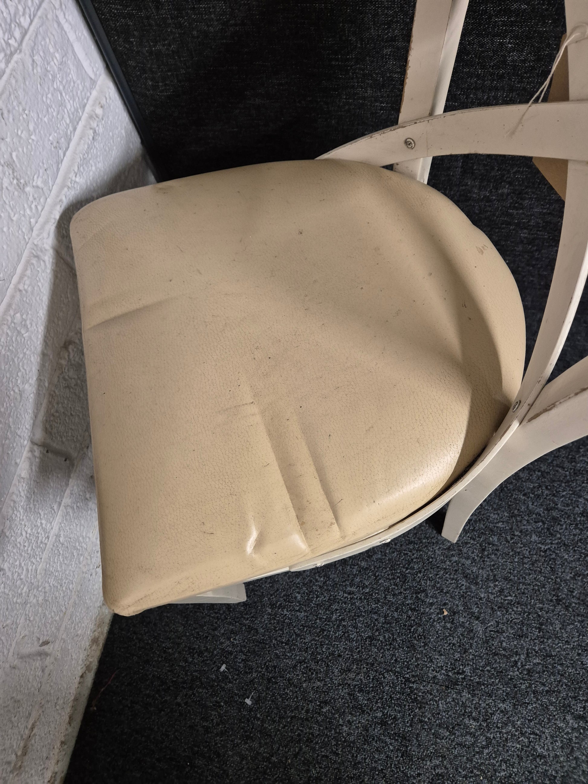 Cream painted solid dining chair with cream leather seat 3125