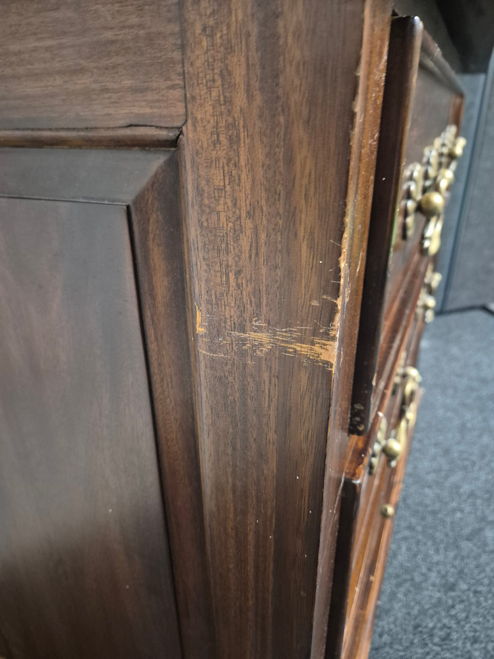 Tall solid mahogany stained 2 door 3 drawer ornate wardrobe (H 2050 x W 1080 x D 600 mm) 3125