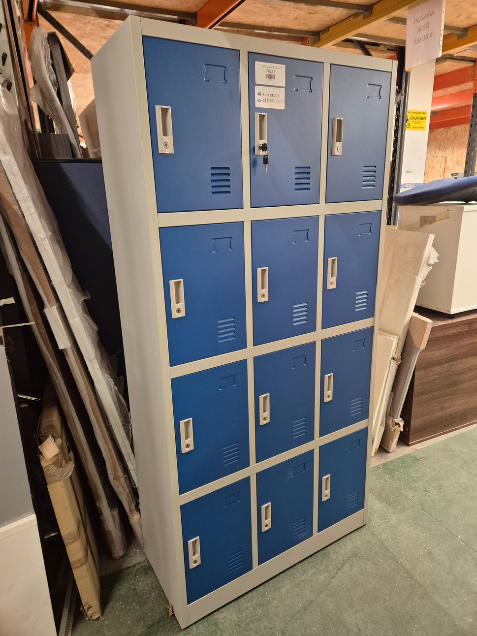 NEW Stock 12 door personal lockers with keys in grey and blue metal 900W x 400D x 1850H