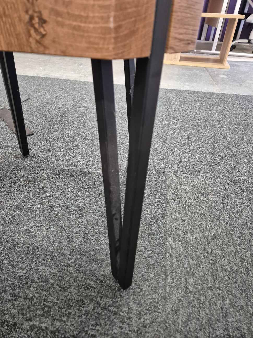 Oak laminate square lamp table on black metal frame 2125