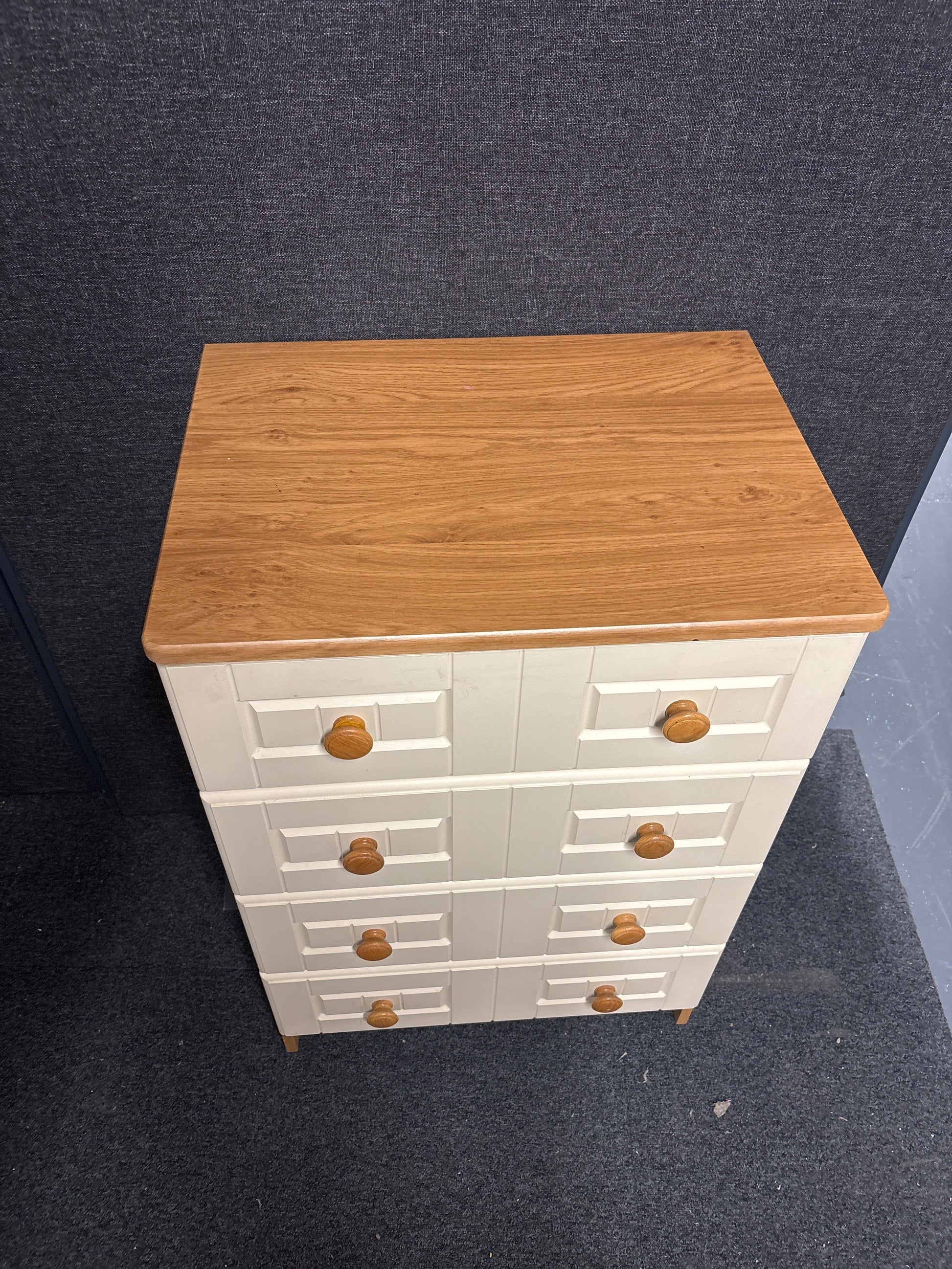 MDF framed oak laminate carcass cream painted tall 5 drawer chest 1130Hx600Wx450D 1225