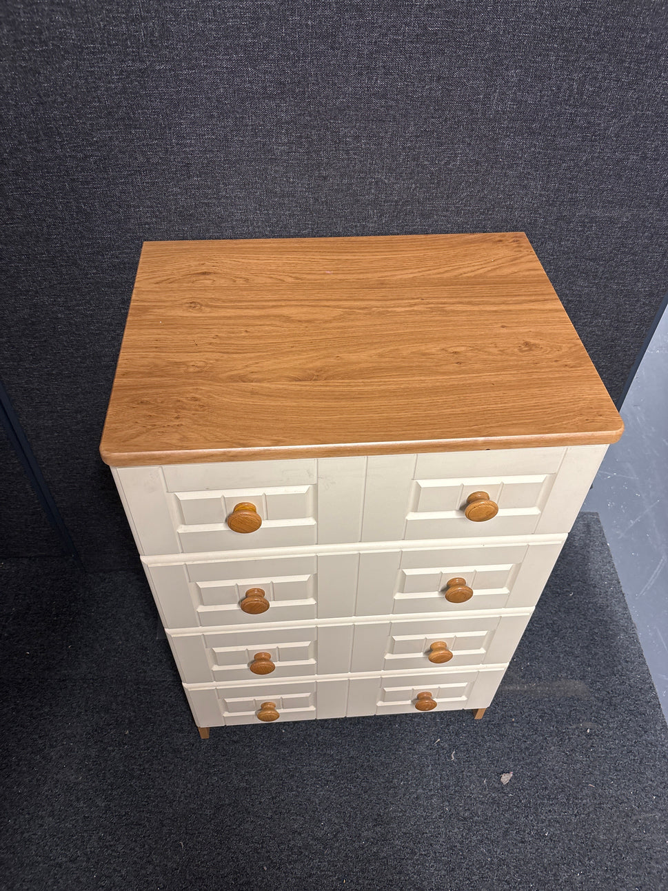 MDF framed oak laminate carcass cream painted tall 5 drawer chest 1130Hx600Wx450D 1225