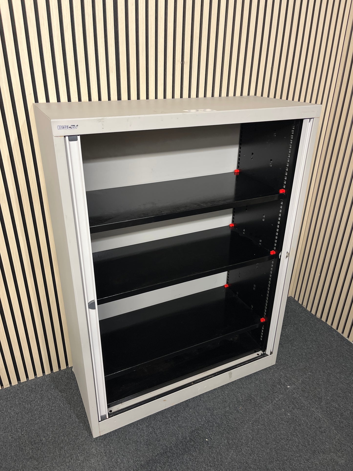 Tall silver metal sliding door tambour unit (H 127 x W 100 x D 43 cm) 3325