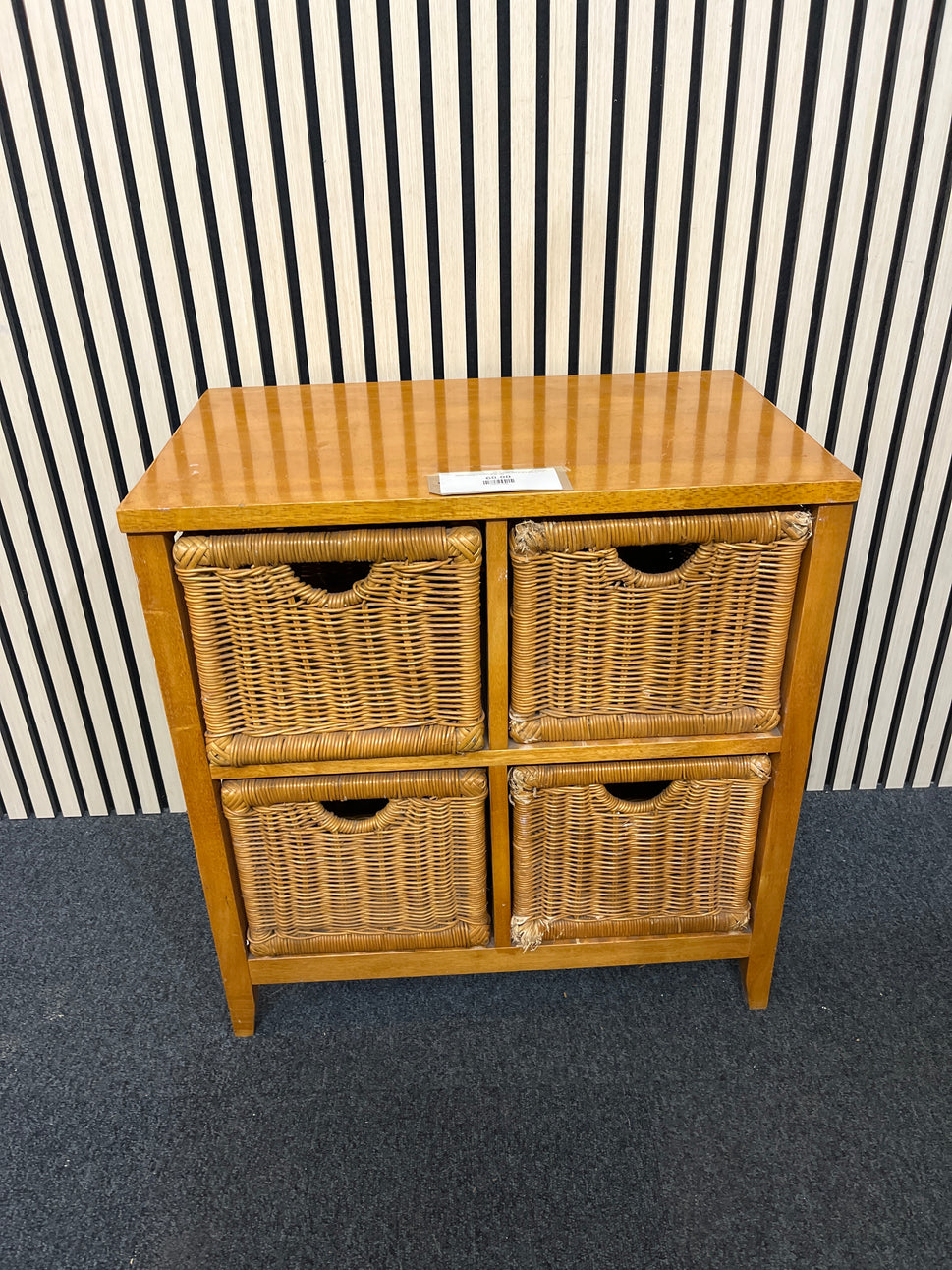Beech framed 4 section rattan storage unit (H 64 x W 61 x D 39  cm)