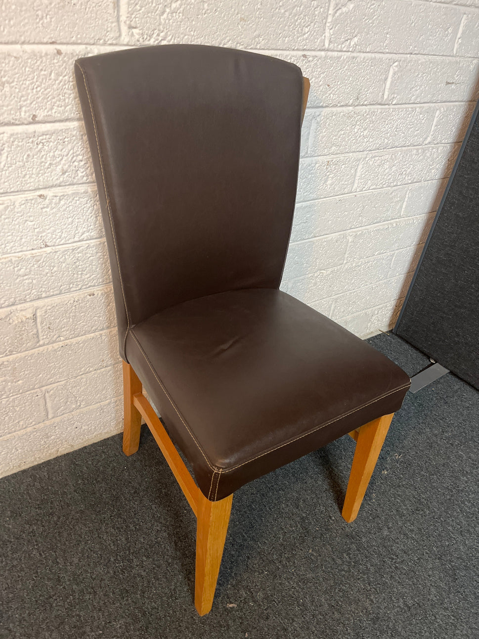 Brown leatherette dining chair with oak frame  3225