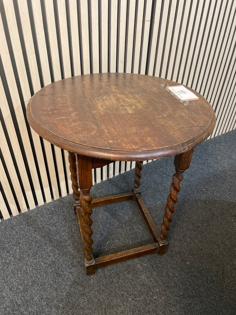 Oak stained circular occasional table, barley twist legs  2425