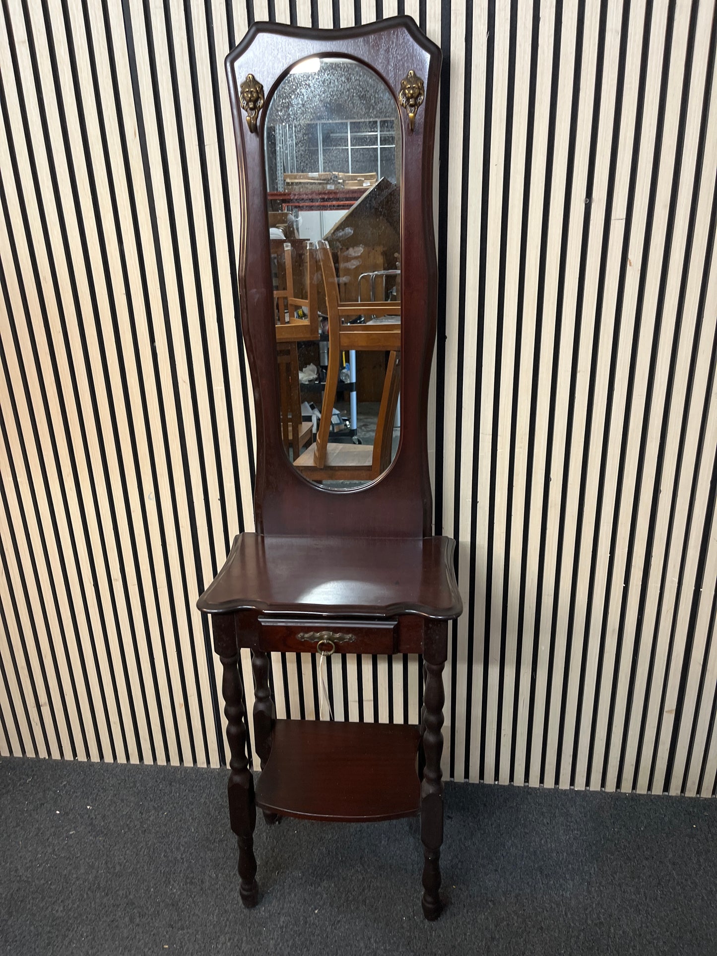 Mahogany 1 drawer hall stand with large slim mirror (H 180 x W 80 x D 35 cm) 43670