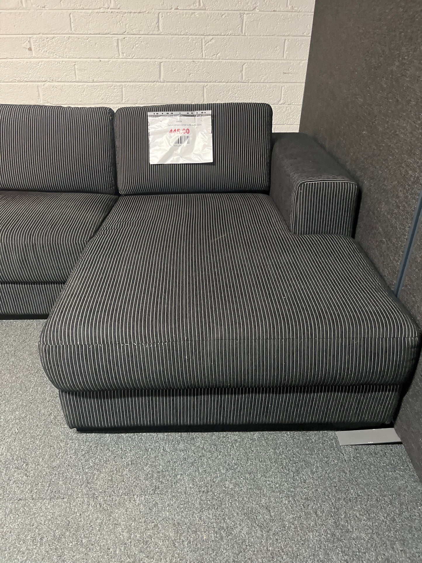 Large black fabric stripe corner sofa suite 2225