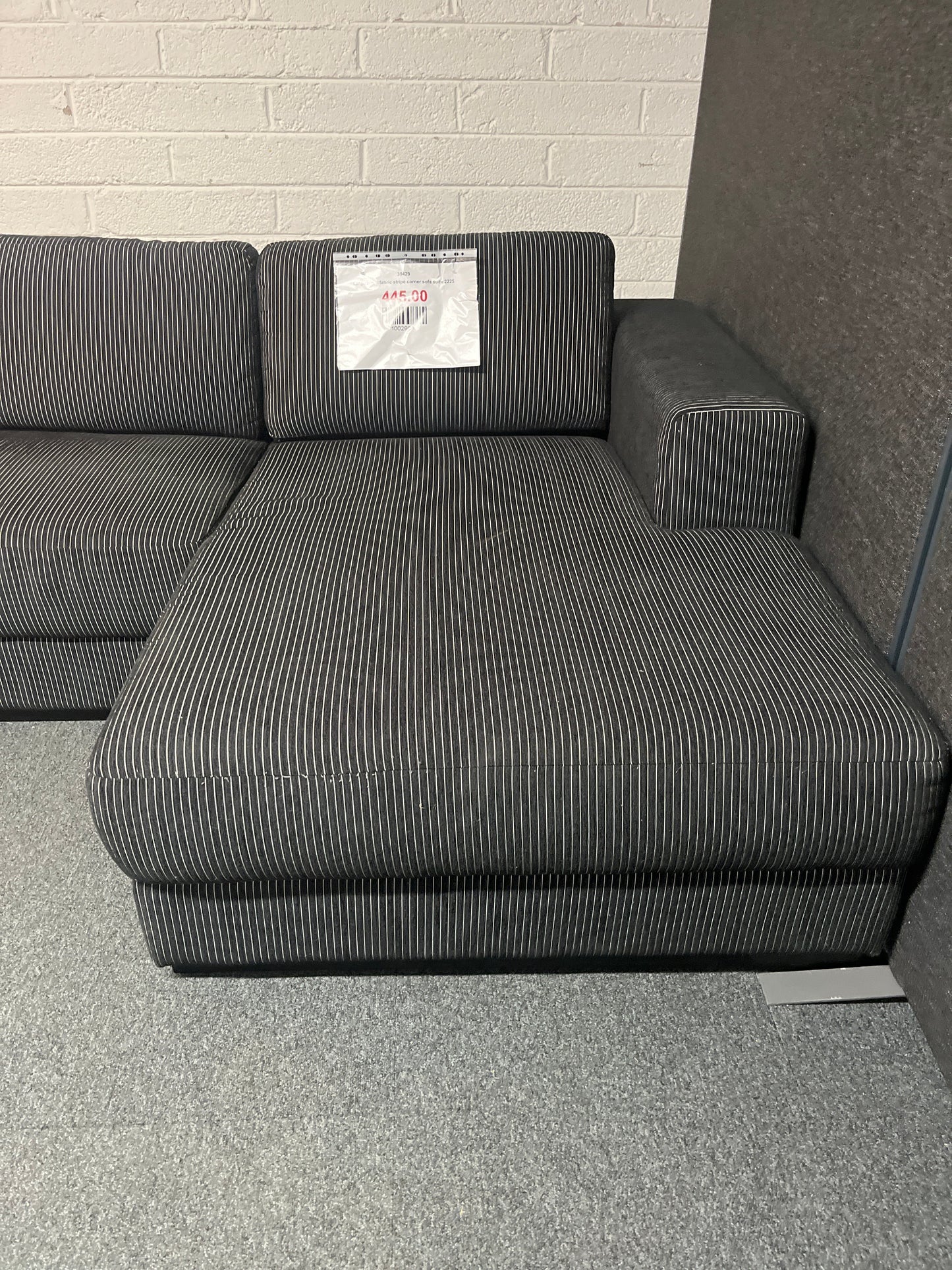 Large black fabric stripe corner sofa suite 2225