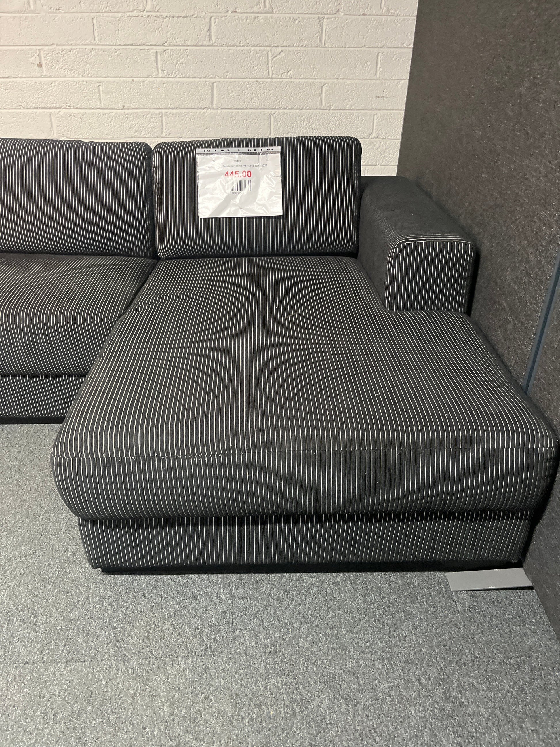 Large black fabric stripe corner sofa suite 2225