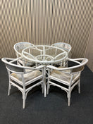 Switch White painted cane, circular glass top conservatory table (110 cm diameter) with 4 no chairs 1126 2 image