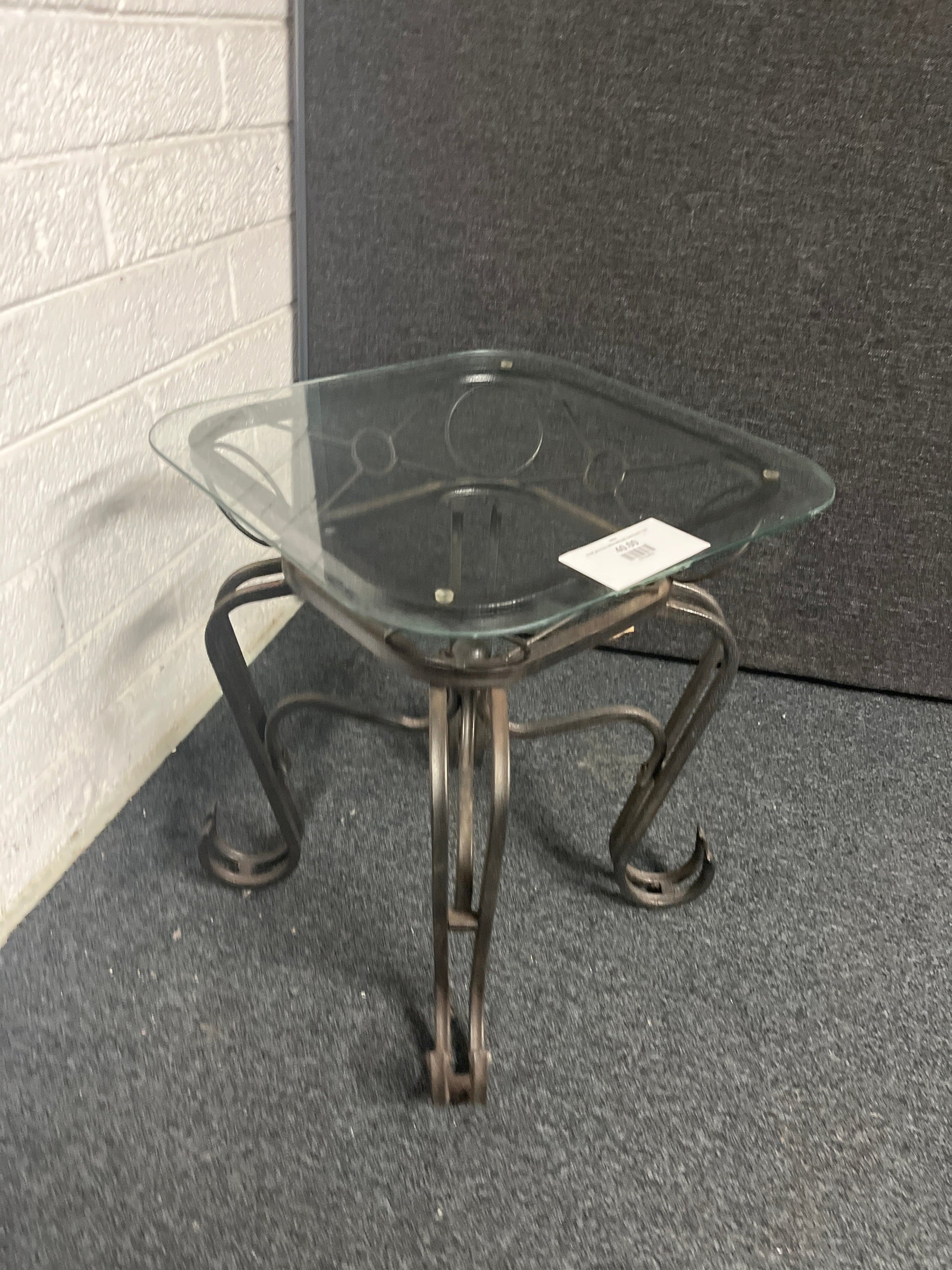 Small glass top coffee table with metal frame  1225