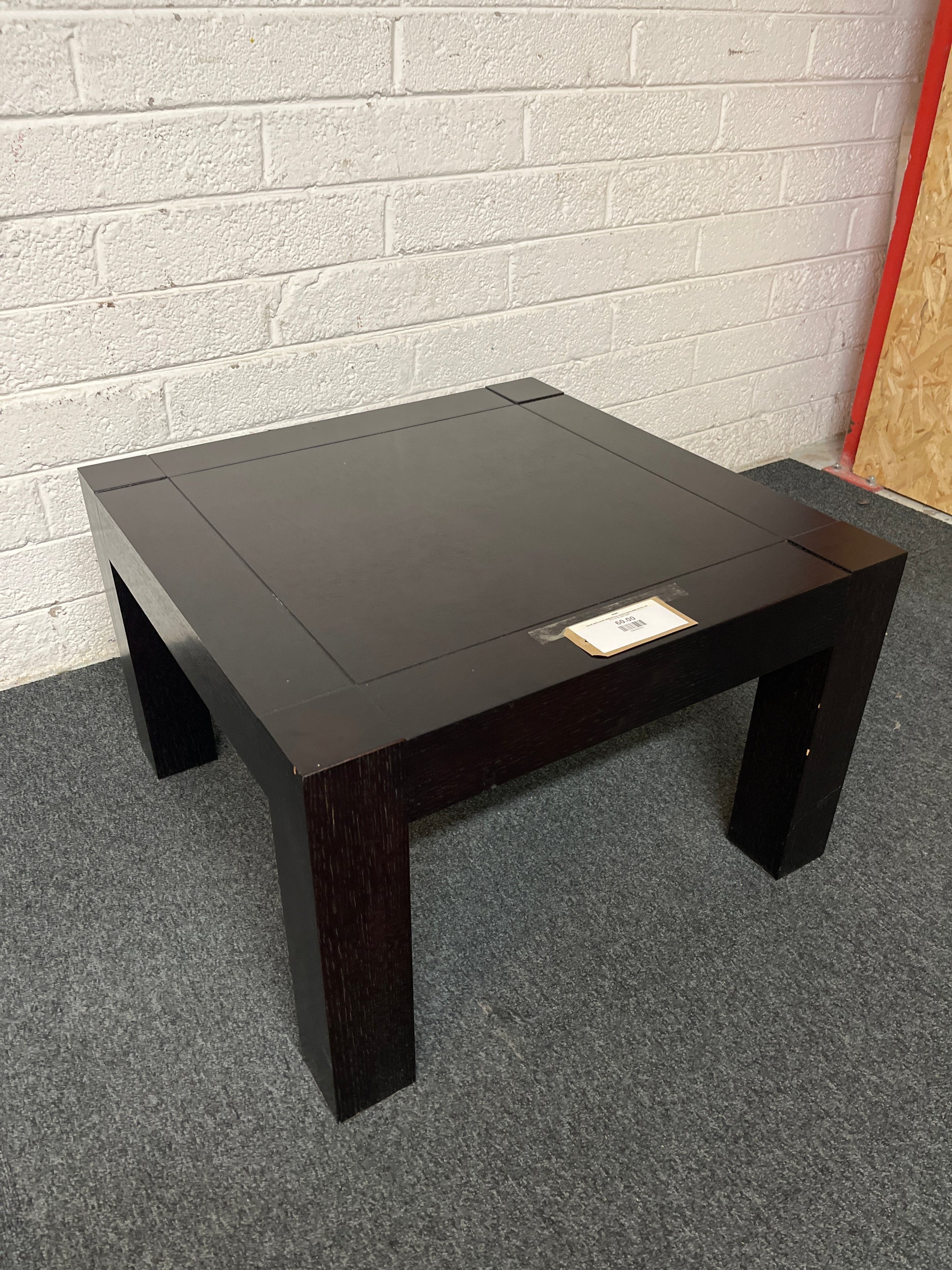Small dark wood stained low square lamp table (H 45 x W 70 x D 70 cm) 1325