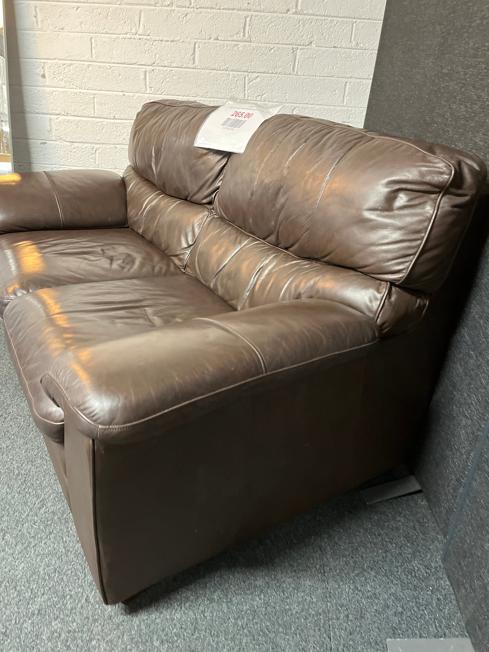 Large 2 seater dark brown leather sofa 3225