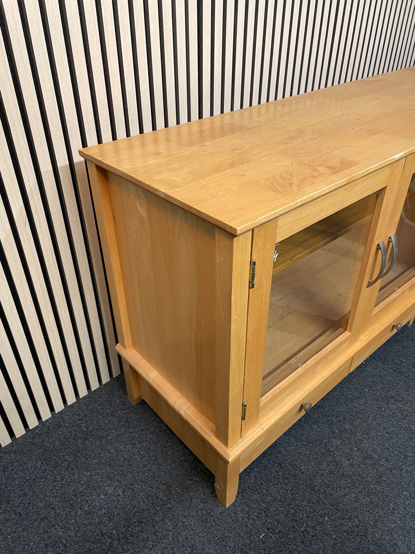 Solid beech 4 door low long sideboard unit with base drawers  3325