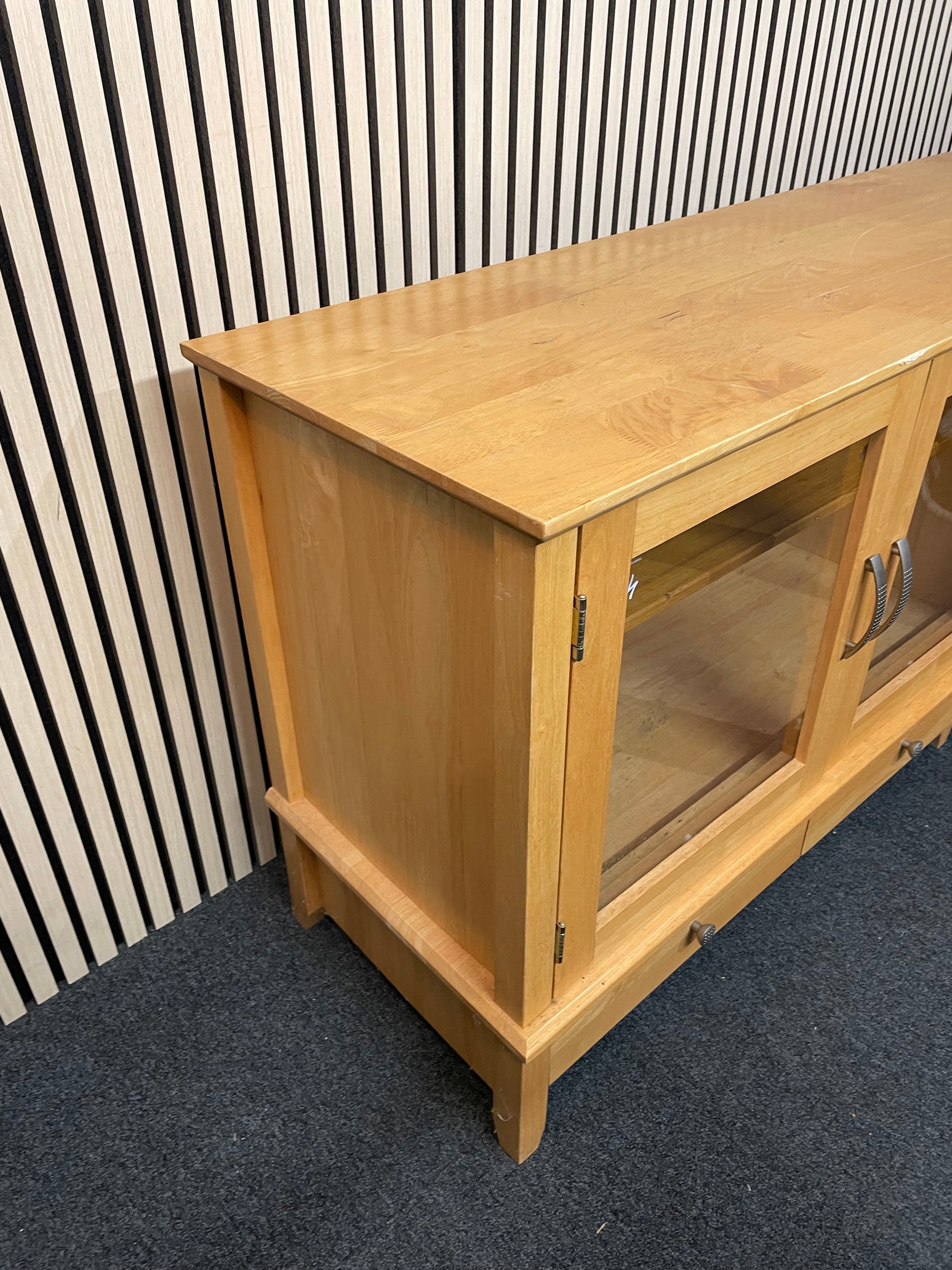 Solid beech 4 door low long sideboard unit with base drawers  3325