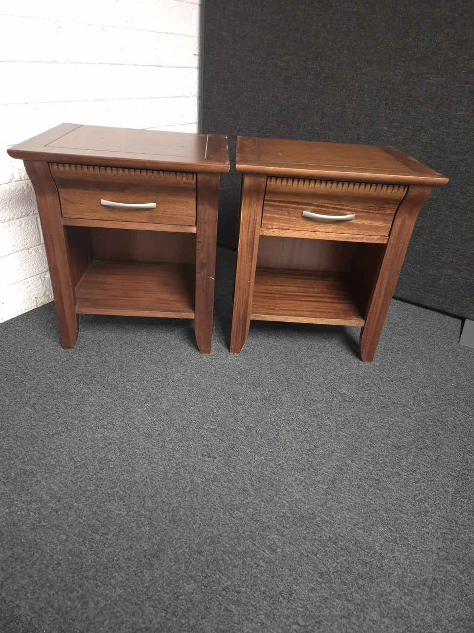 Solid dark wood stained 1 drawer 1 shelf bedside locker 1225