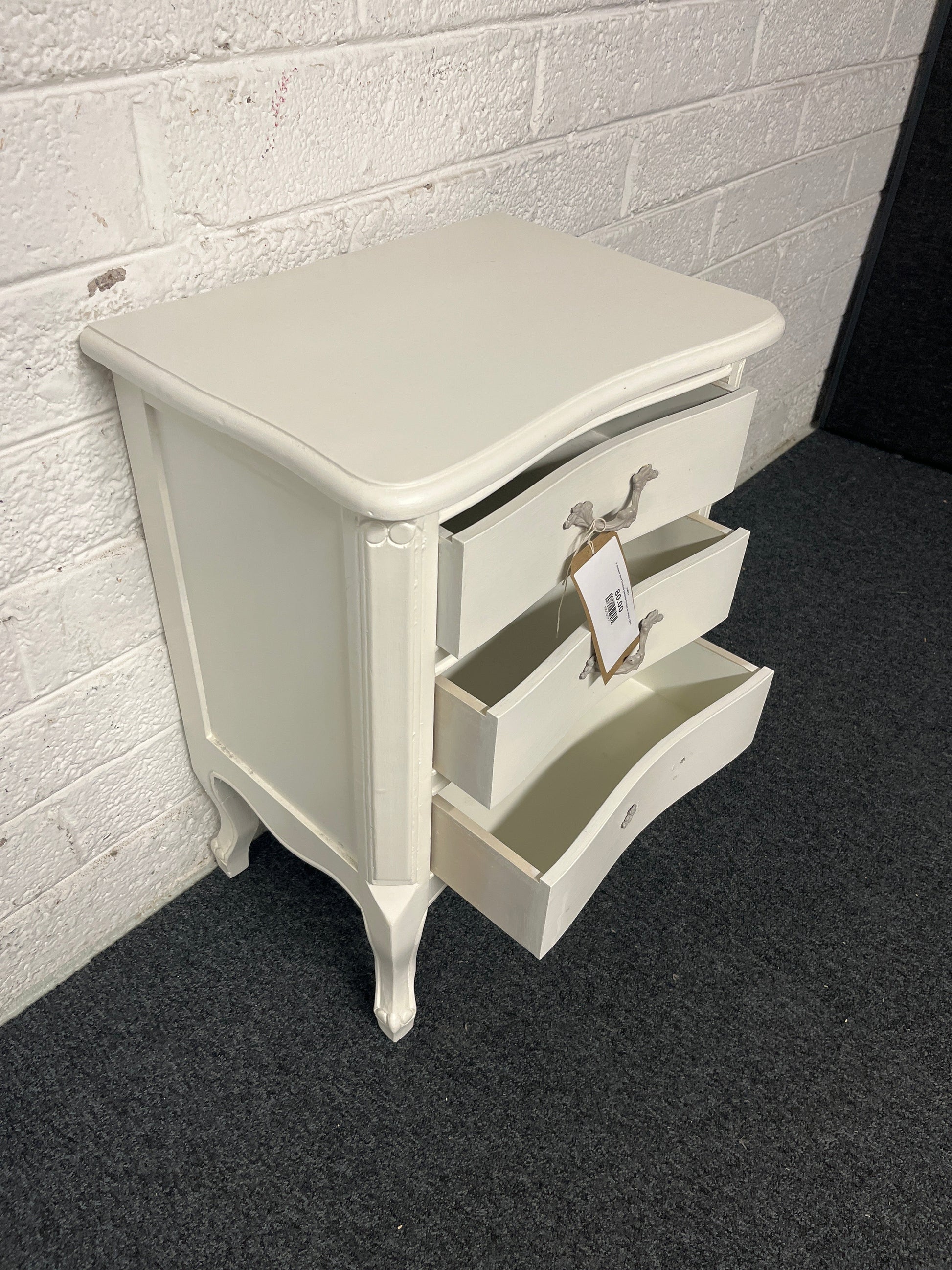 3 drawer bow fronted bedside locker in white 1225