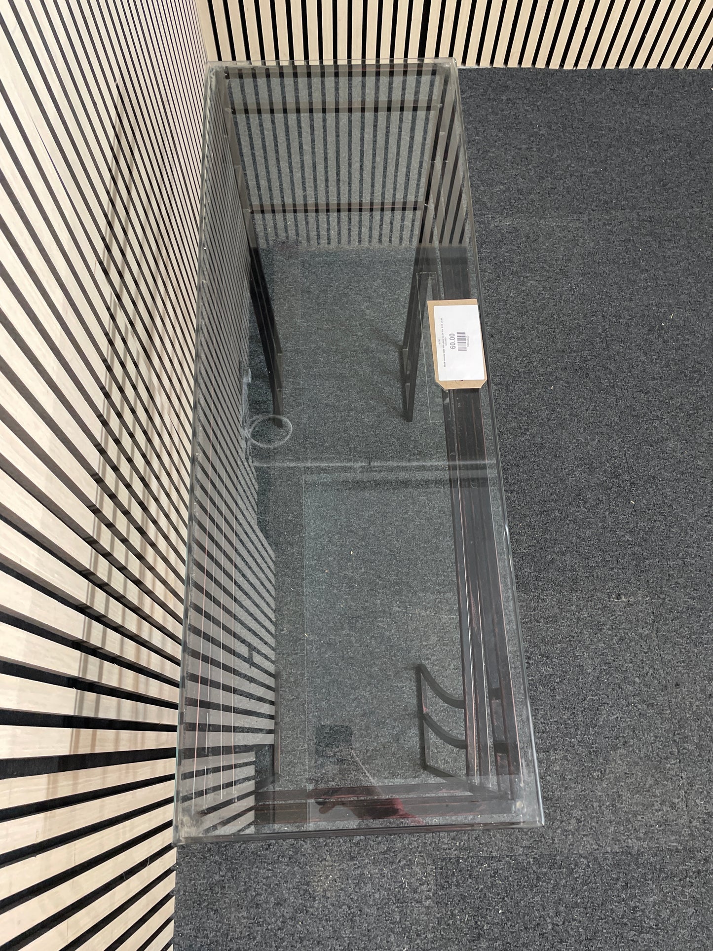 Metal console table with glass top (H 98 x W 36 x D 80 cm) 2425