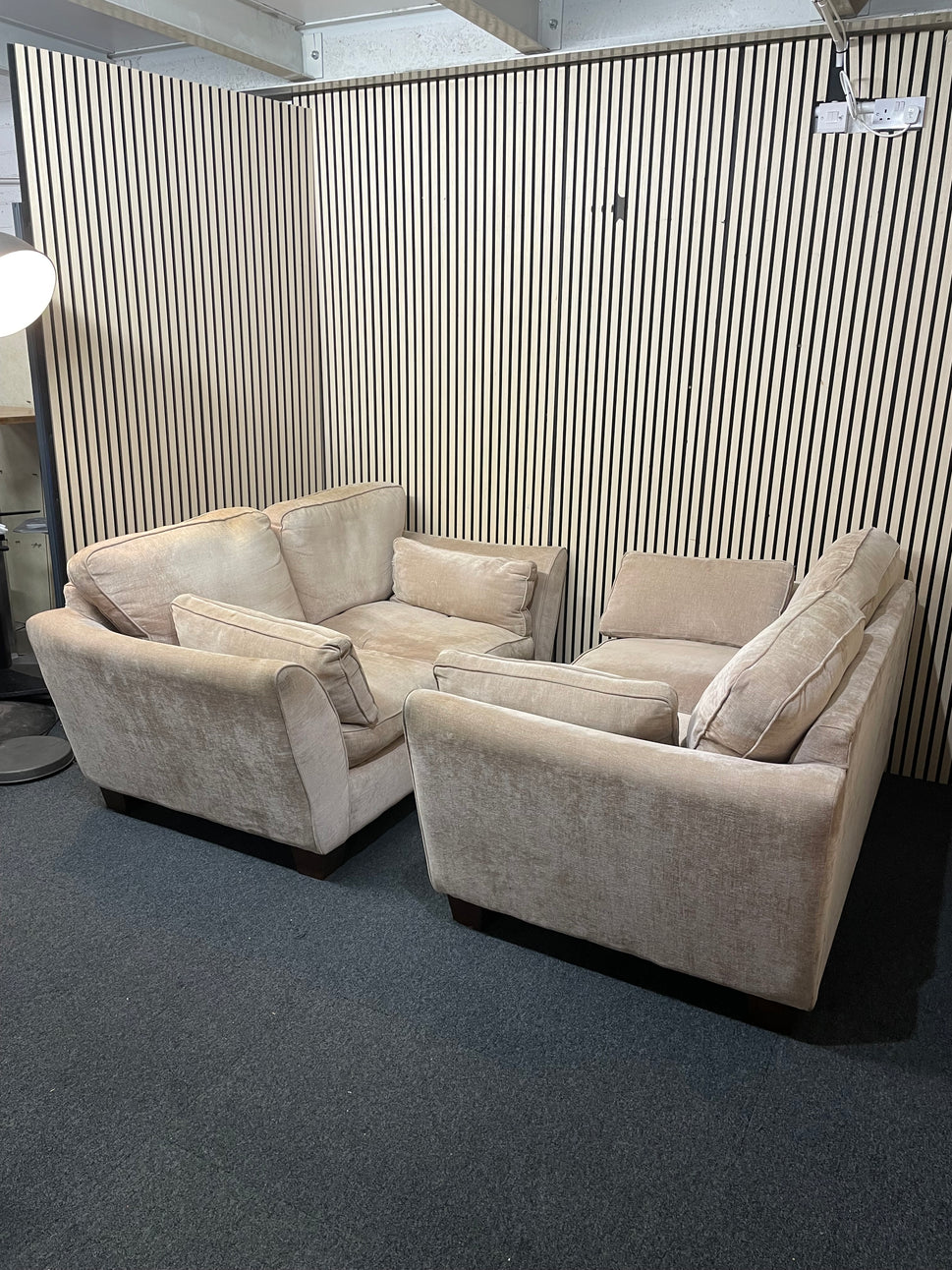 2+2 light brown fabric solid frame sofa suite (widths: 180 cm and depths: 90 cm) 1126