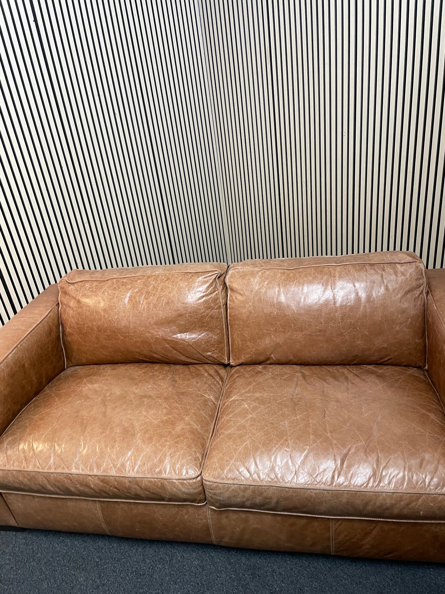 Large 2 seater soft tan leather sofa (2m width) 2425