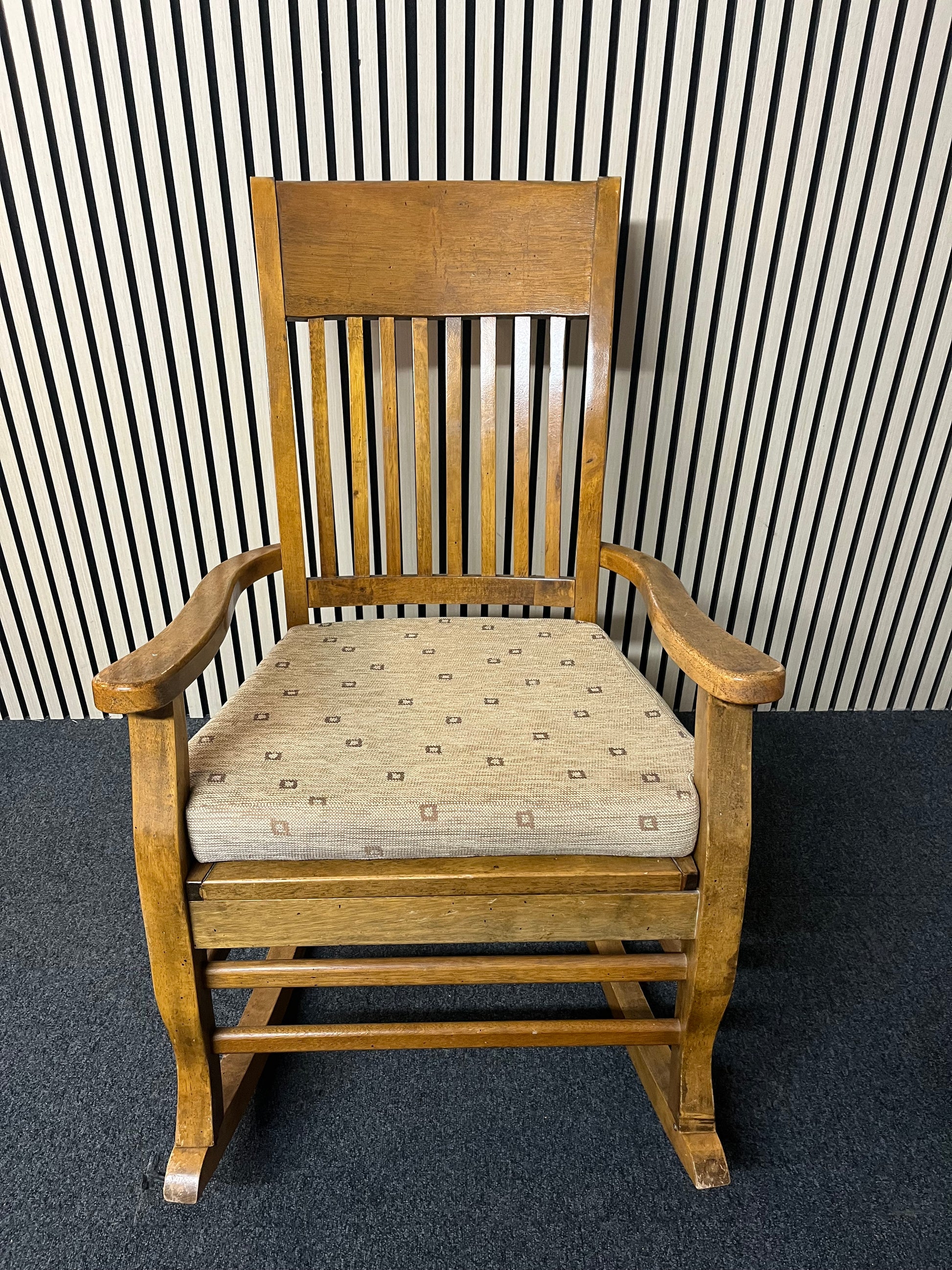 High back solid wood slatted back rocking chair 2325