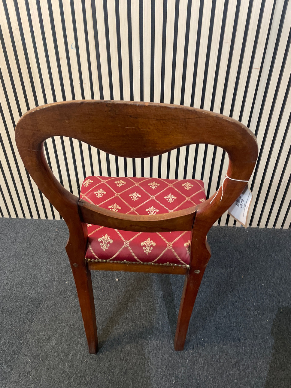 Spoon back mahogany dining chair, wine and gold seat fabric 2425