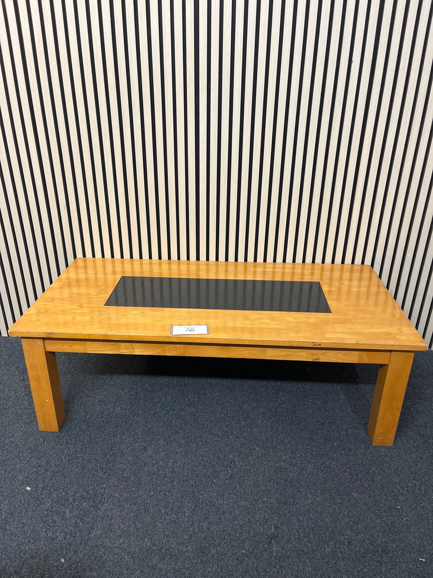 Hardwood low rectangular coffee table with black central inlay (H 41 x W 123 x D 61 cm)