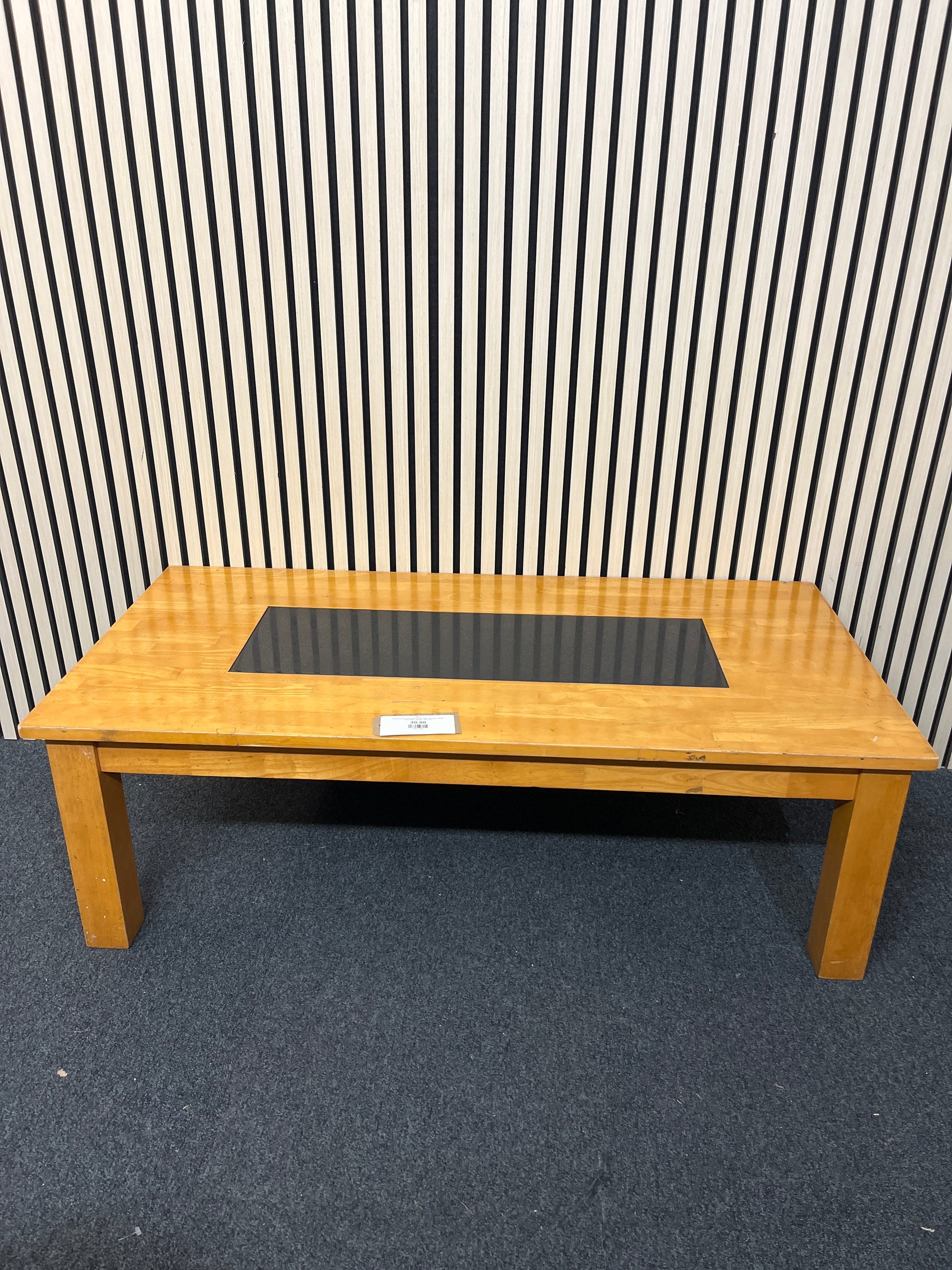 Hardwood low rectangular coffee table with black central inlay (H 41 x W 123 x D 61 cm)