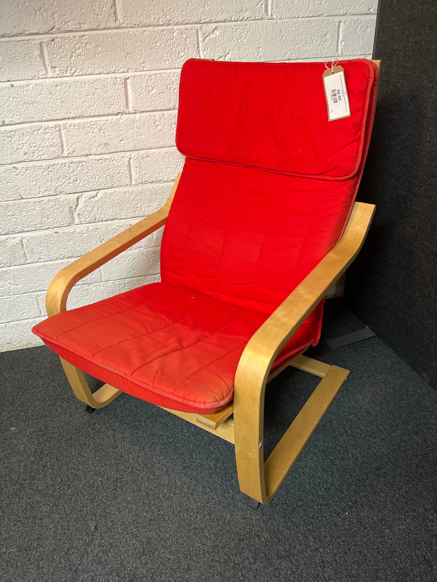 Bentwood beech framed armchair with red fabric seat and back  2225