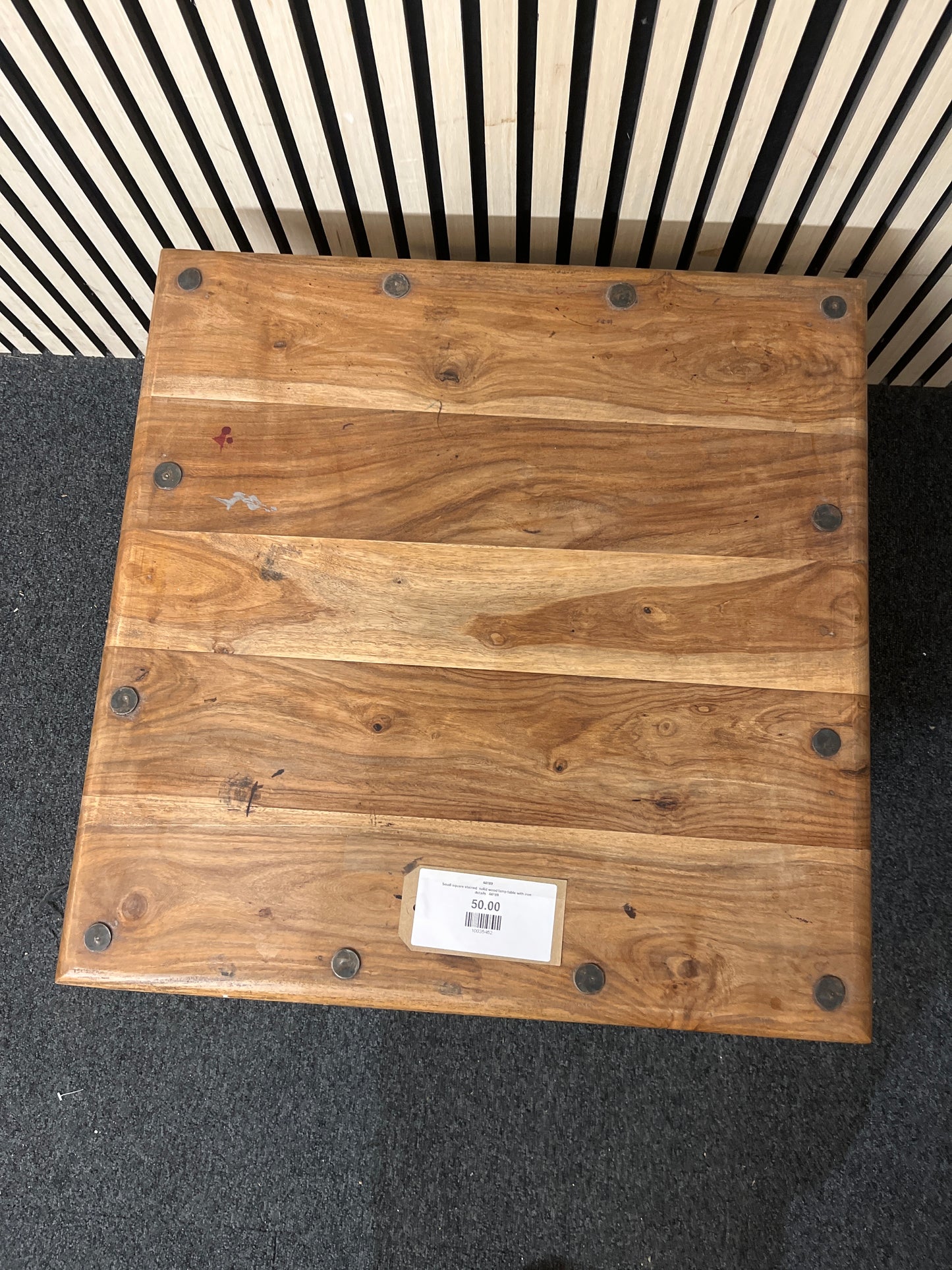 Small square stained  solid wood lamp table with iron details   44189