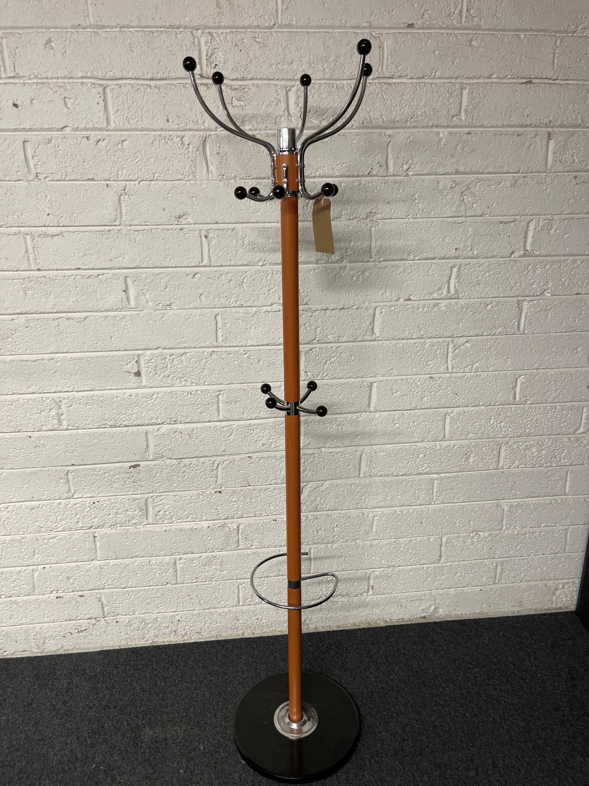 Retro teak  laminate coat stand with chrome detailing  1225