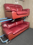 Modern 3+2 seater sofa in burgundy leather with chrome feet.  44792