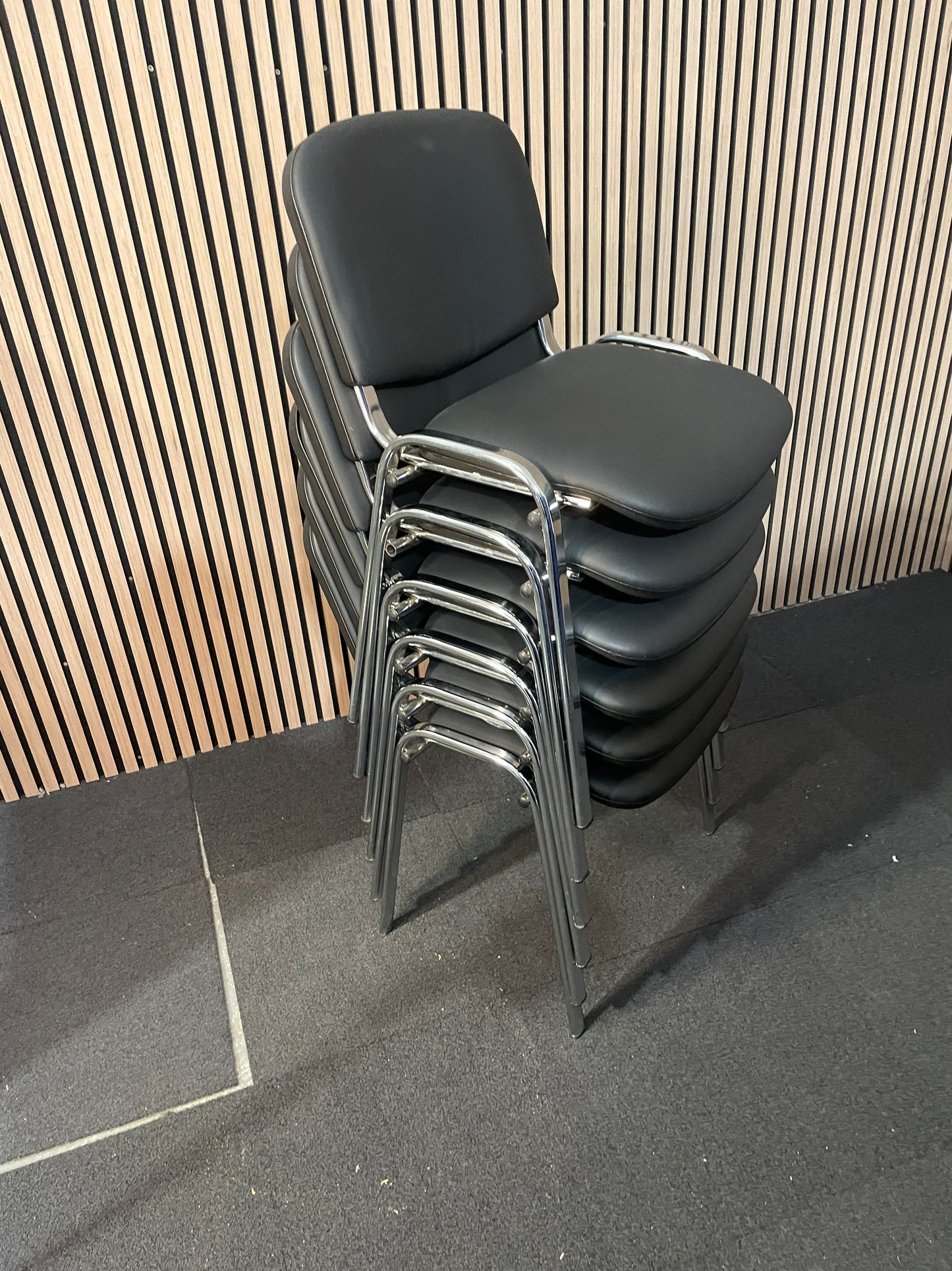 Chrome frame stackable chair black Eco leather