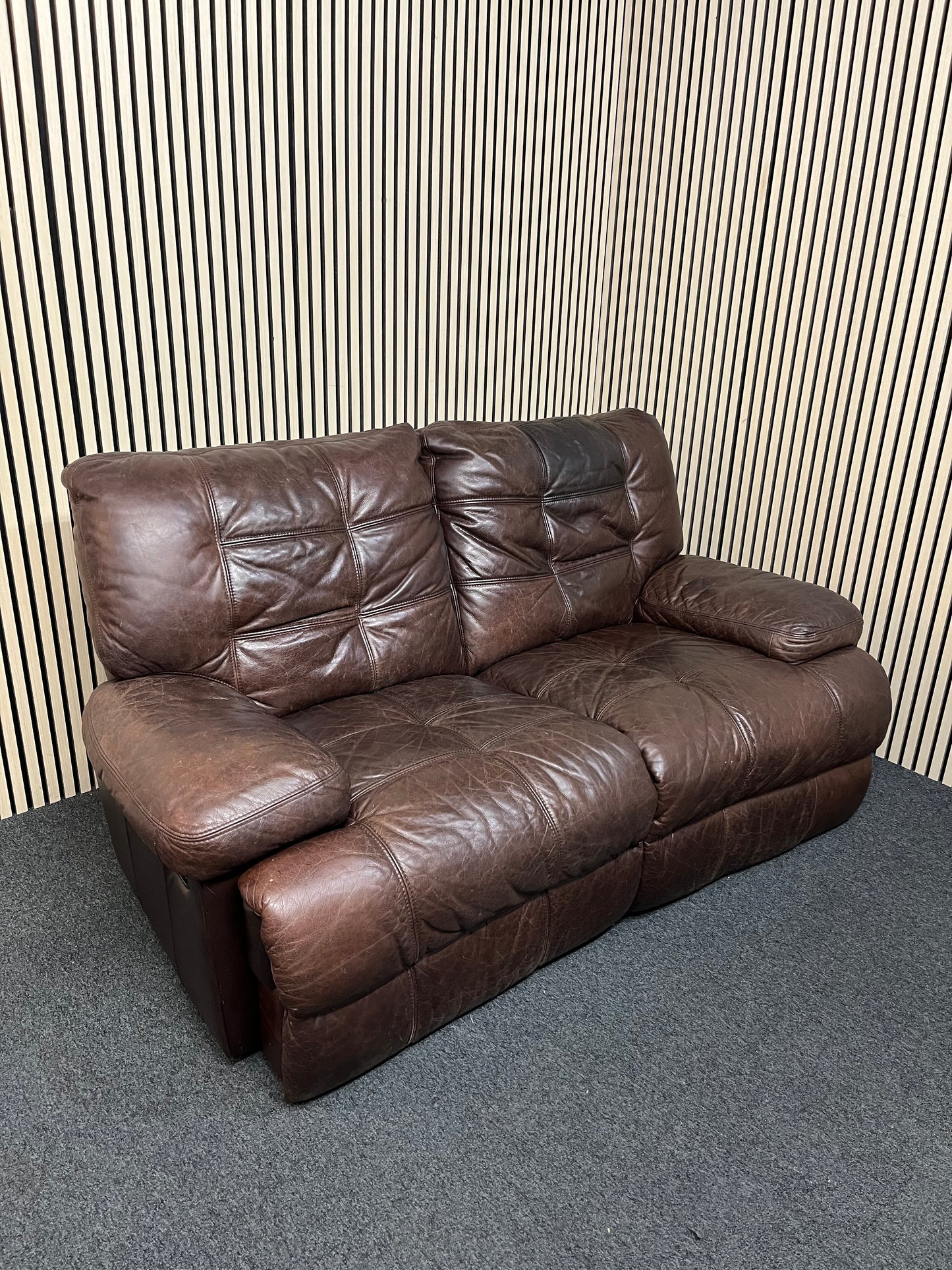 Real brown leather 2 seater recliner sofa 3325