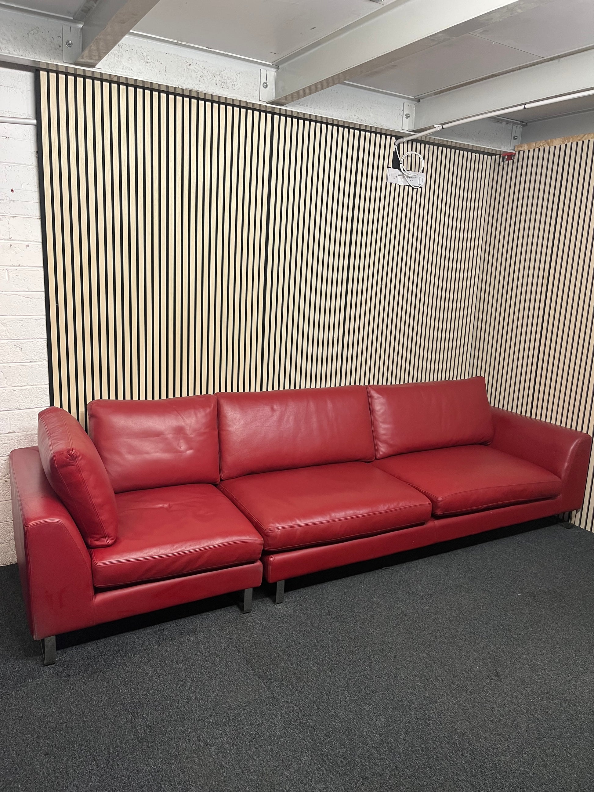 Real wine leather 5 seater sofa (325 cm wide) EX WINDMILL LANE  3325