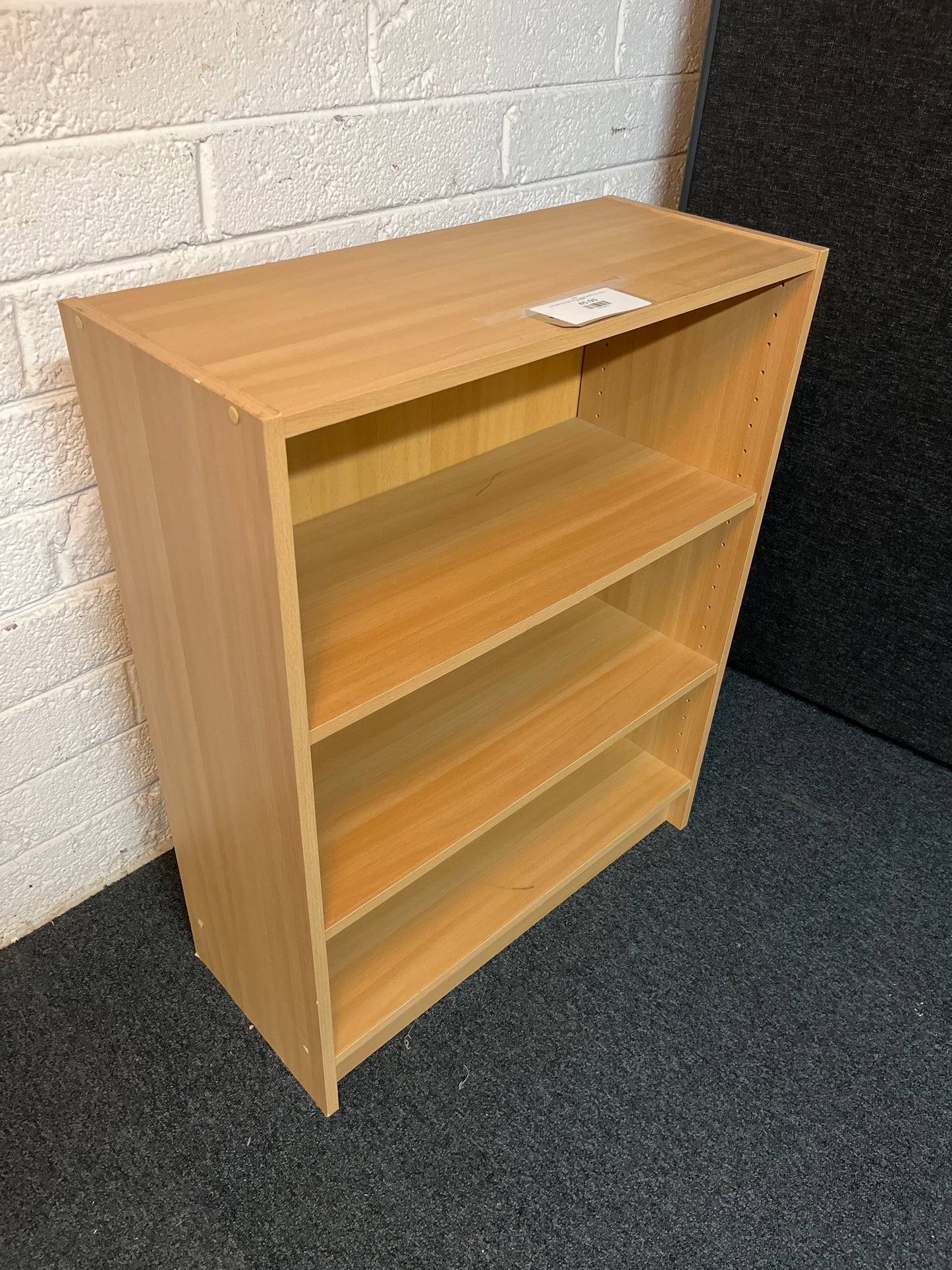 Low beech laminate open bookcase (H 68 x W 87 x D 30 cm) 2225