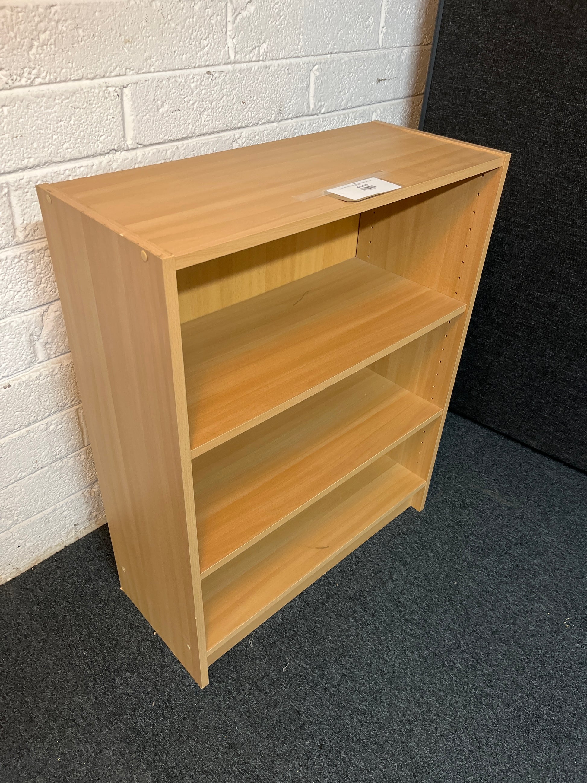 Low beech laminate open bookcase (H 68 x W 87 x D 30 cm) 2225