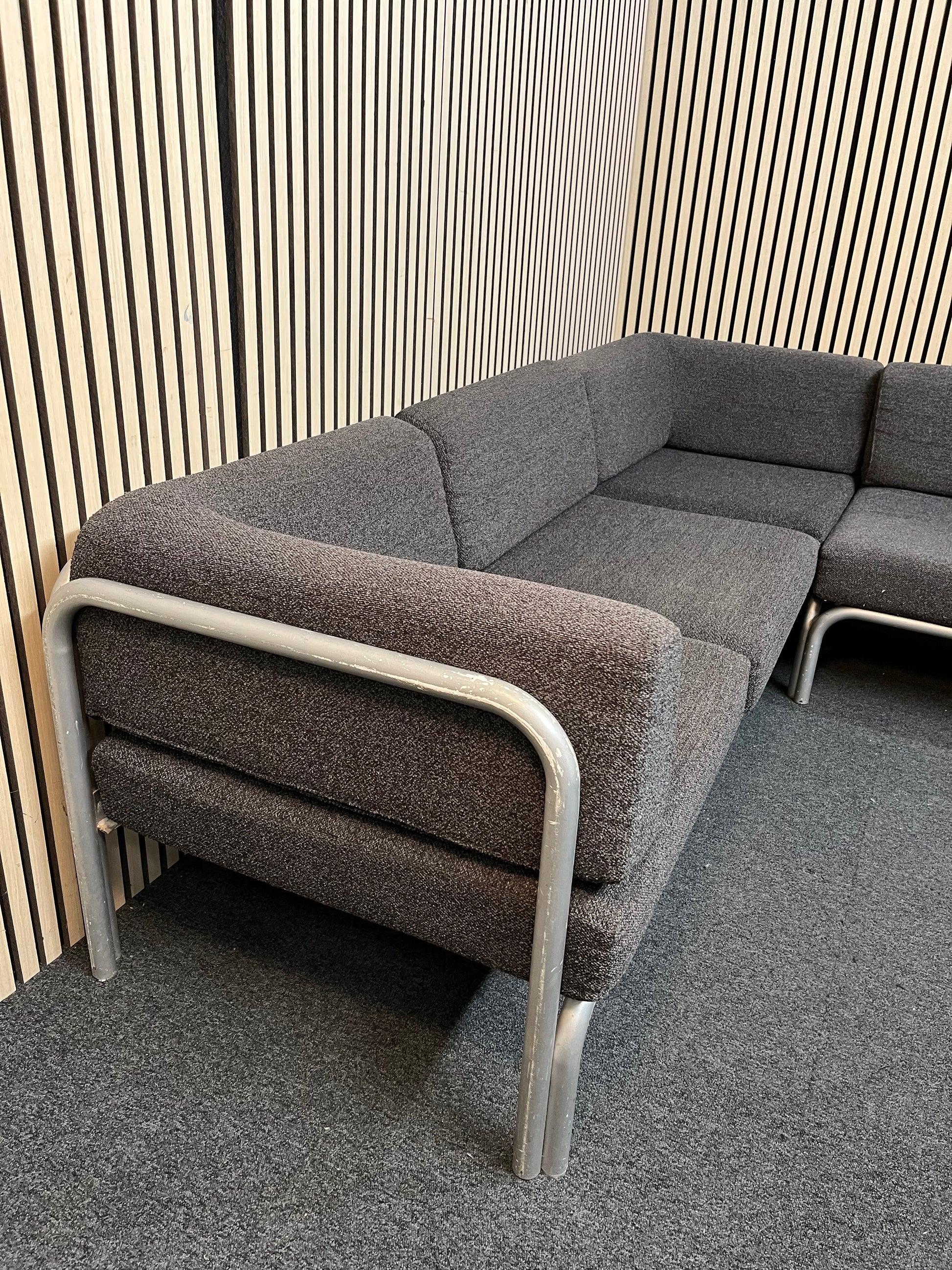 Modular charcoal fabric corner suite with chrome frame  1126