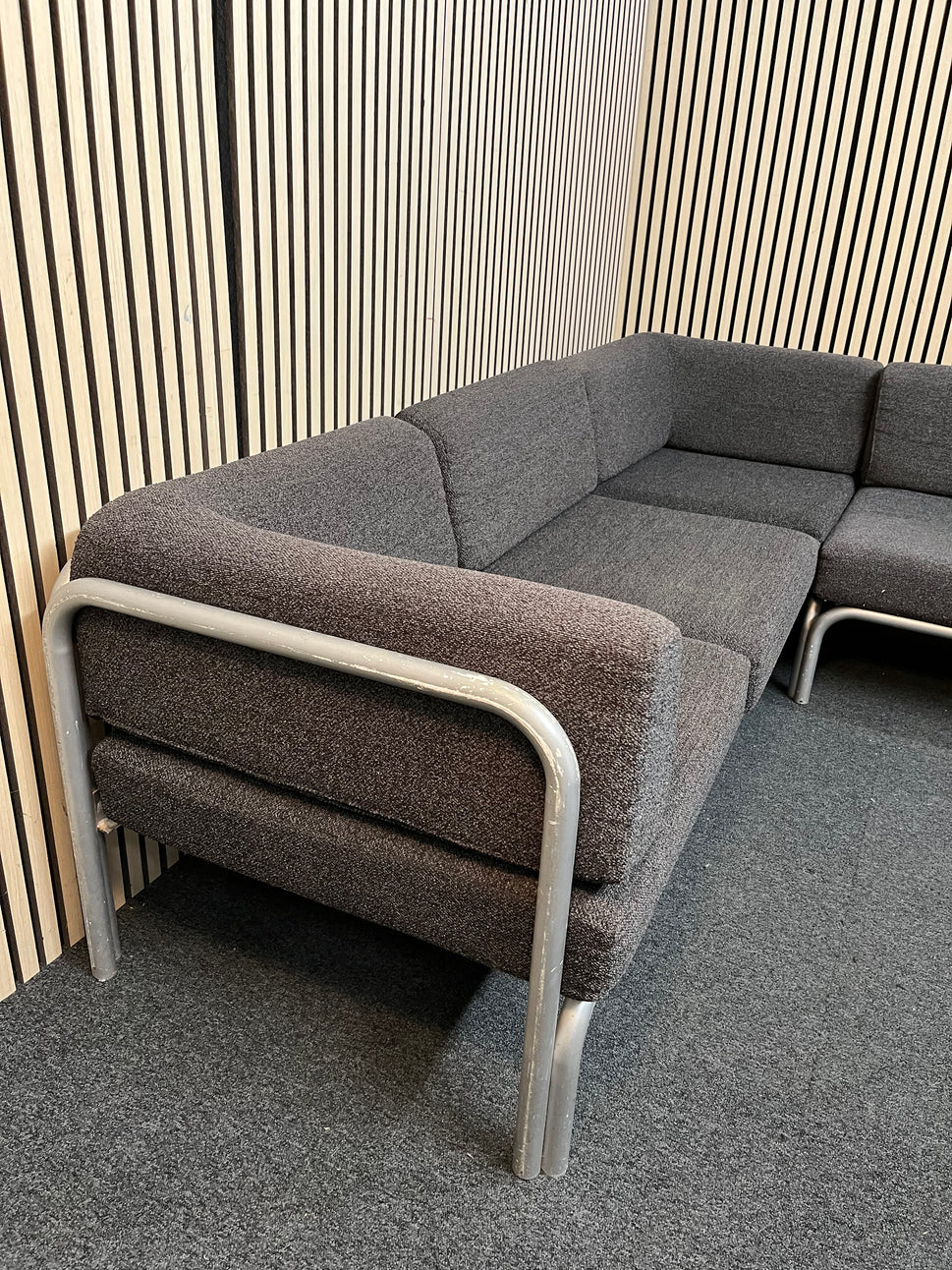 Modular charcoal fabric corner suite with chrome frame  1126