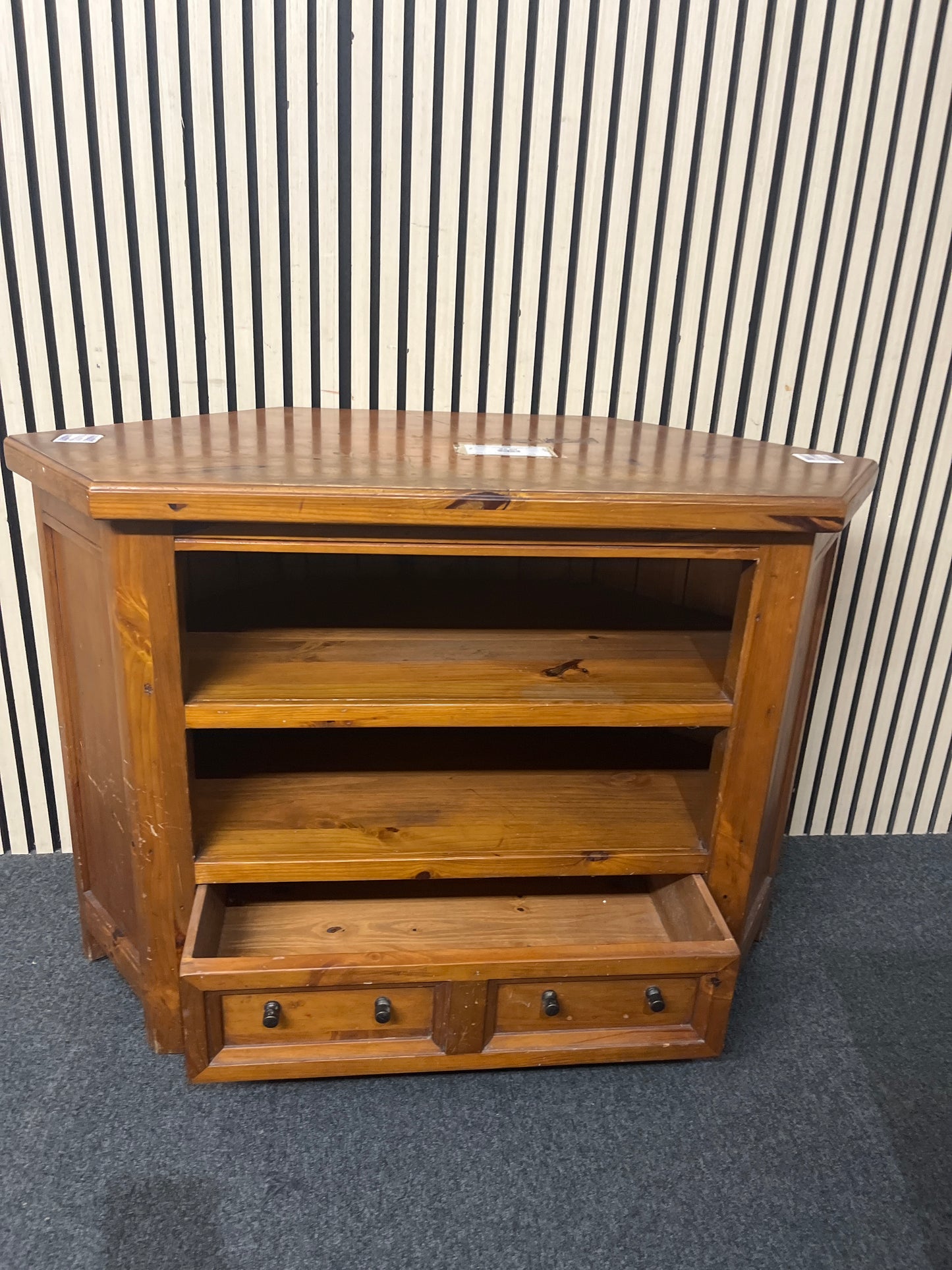 Solid pine tv stand with two shelves and base drawer (H 77 x W 105 x D 50 cm) 43980