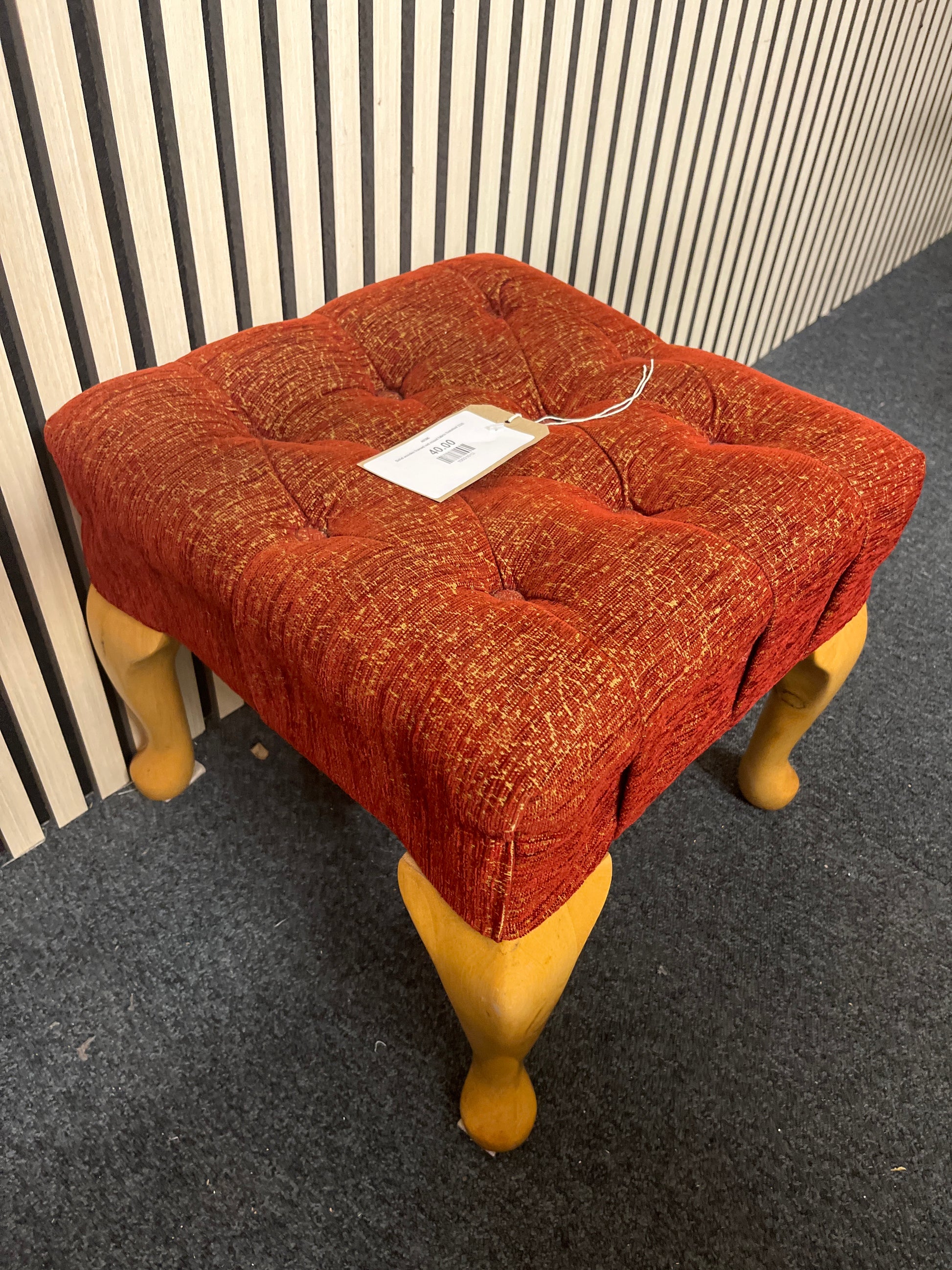 Solid wooden framed red mixed fabric footstool 2325