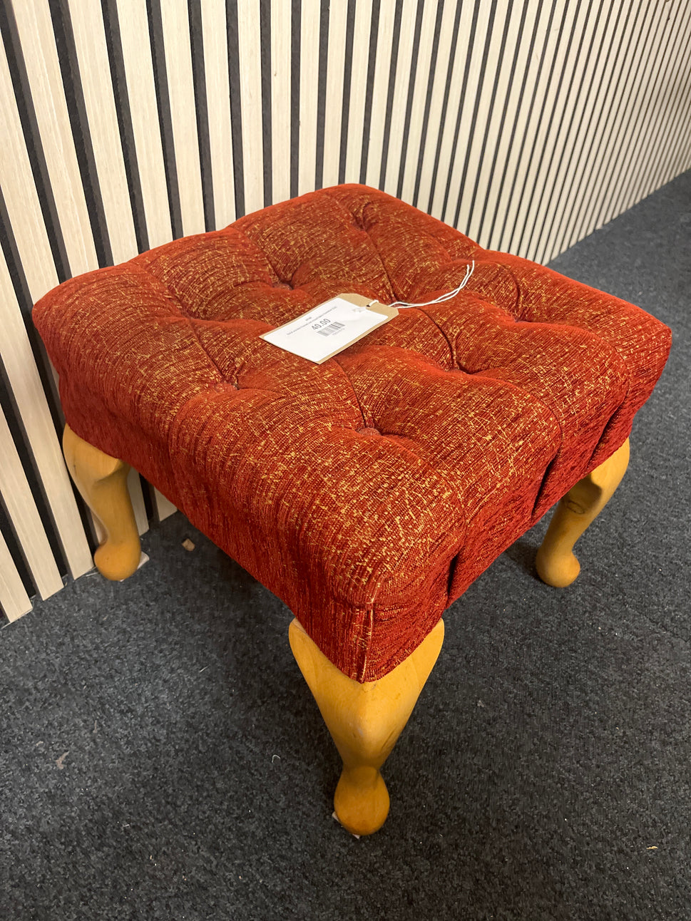Solid wooden framed red mixed fabric footstool 2325
