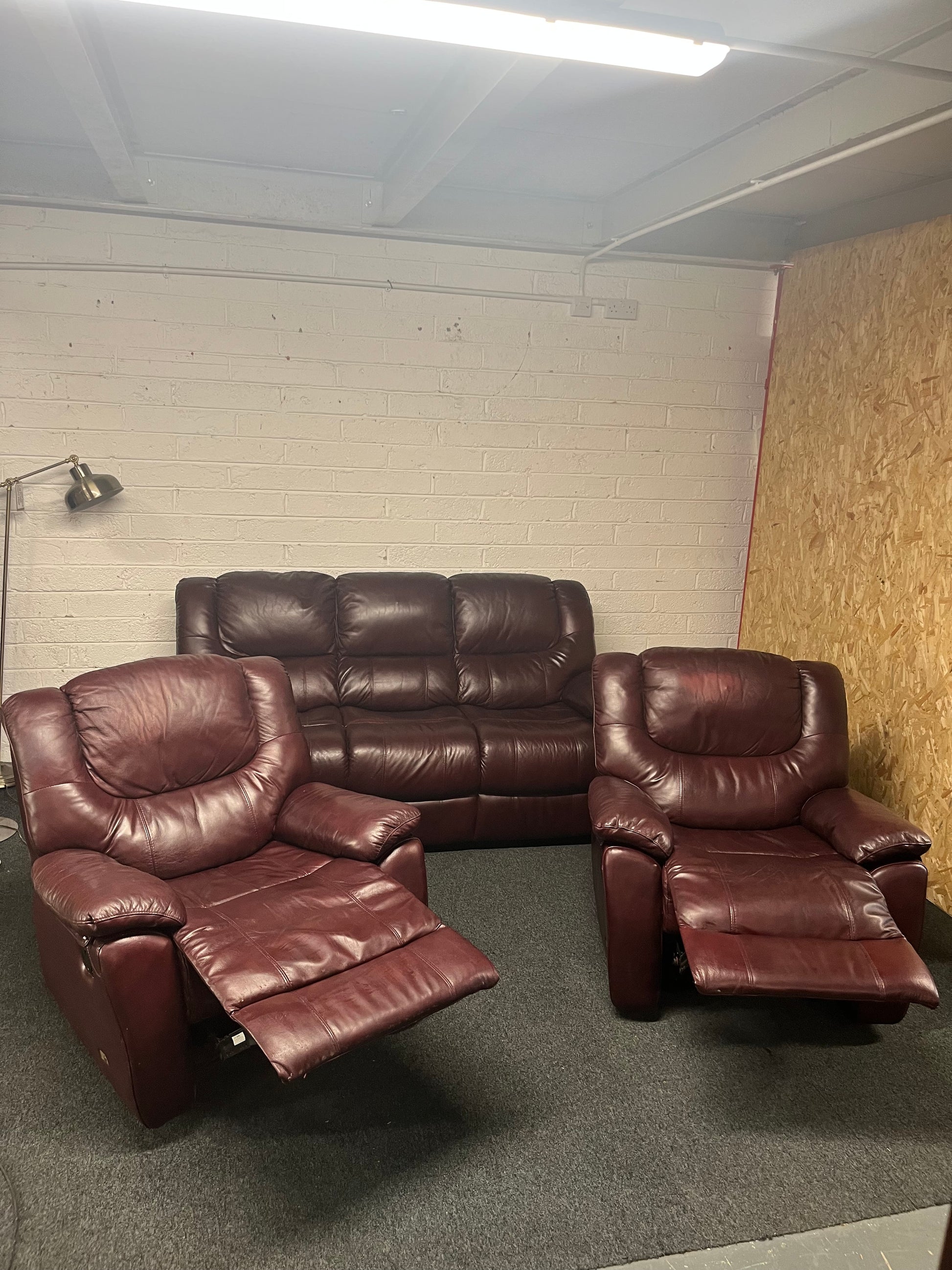 3+1+1 dark brown real leather suite with reclining armchairs 3225