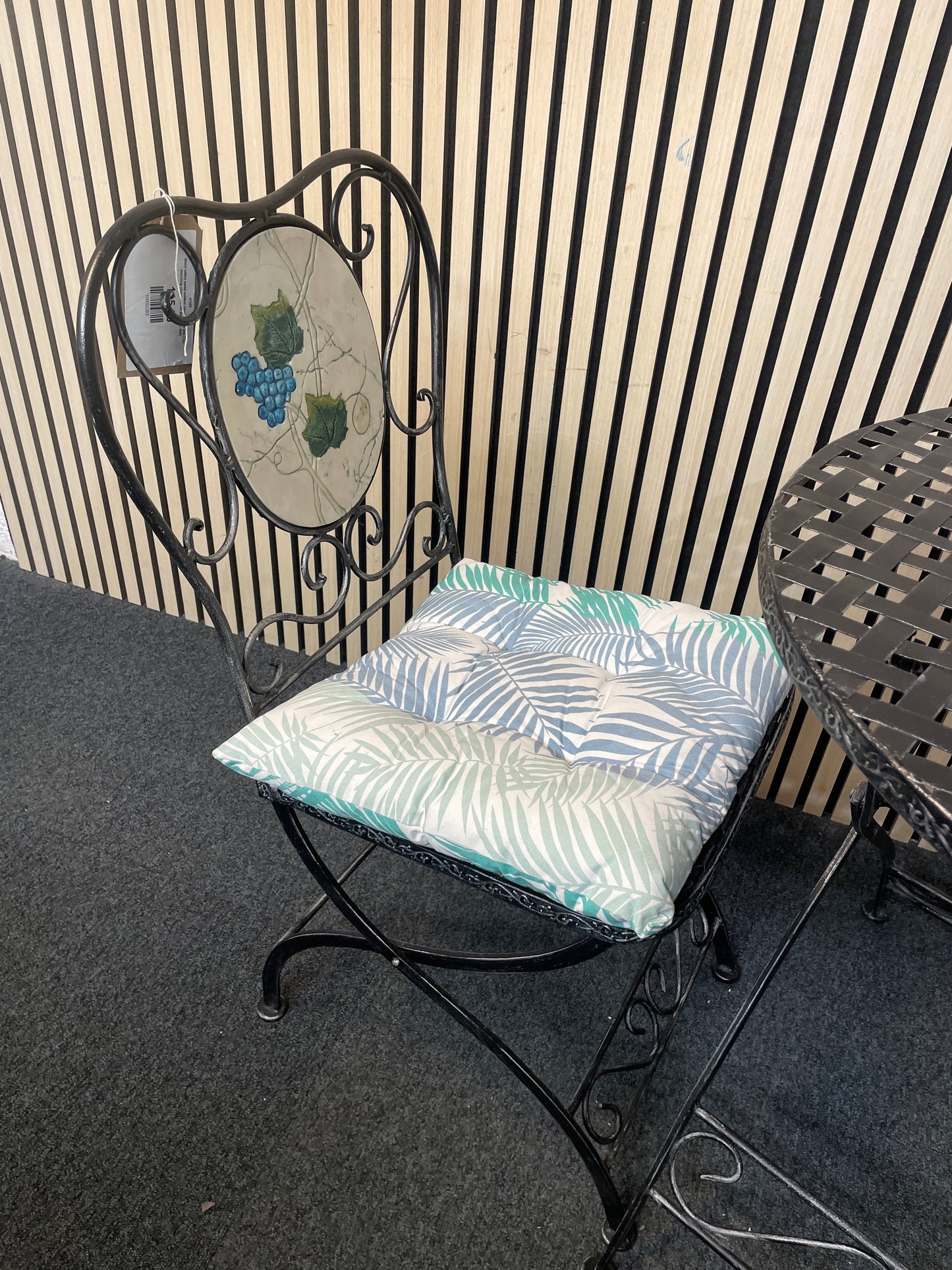 Black lattice metal outdoor circular table with 2 no. matching chairs  (70 cm diameter) 2425