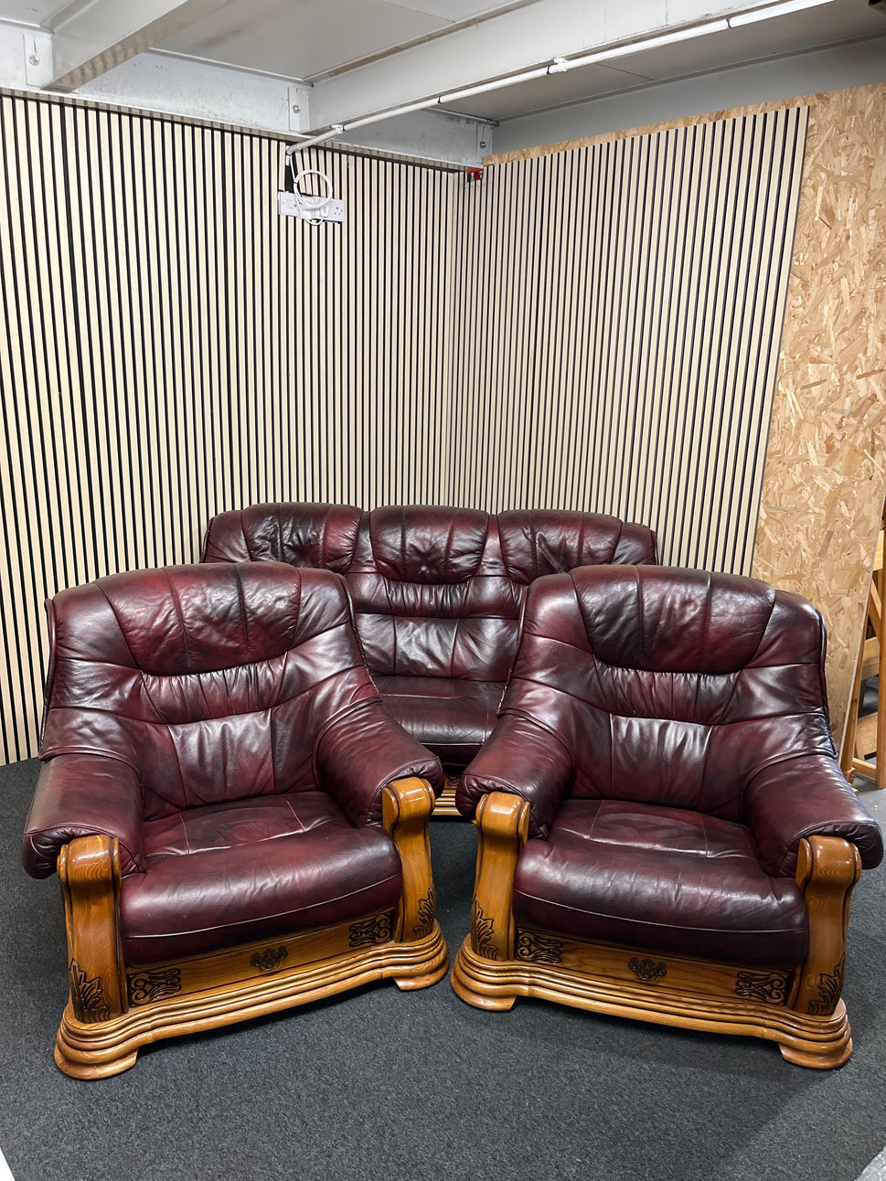 3+1+1 solid wood framed, real wine leather sofa suite 2325