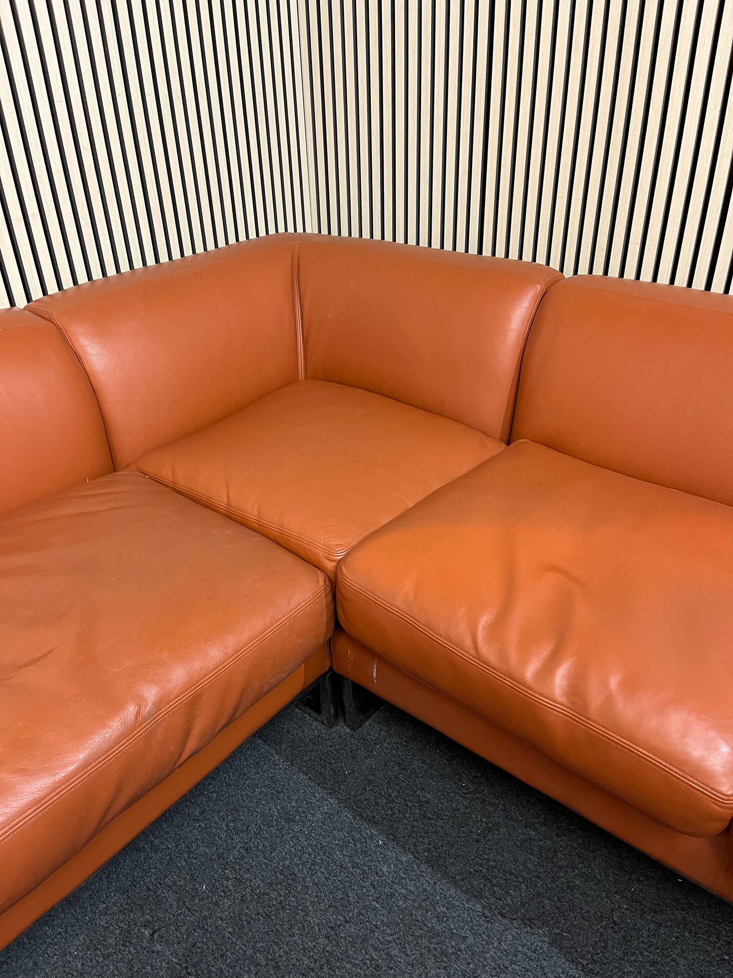 Real brown leather corner suite with silver legs (2.5 meters each side) 3325