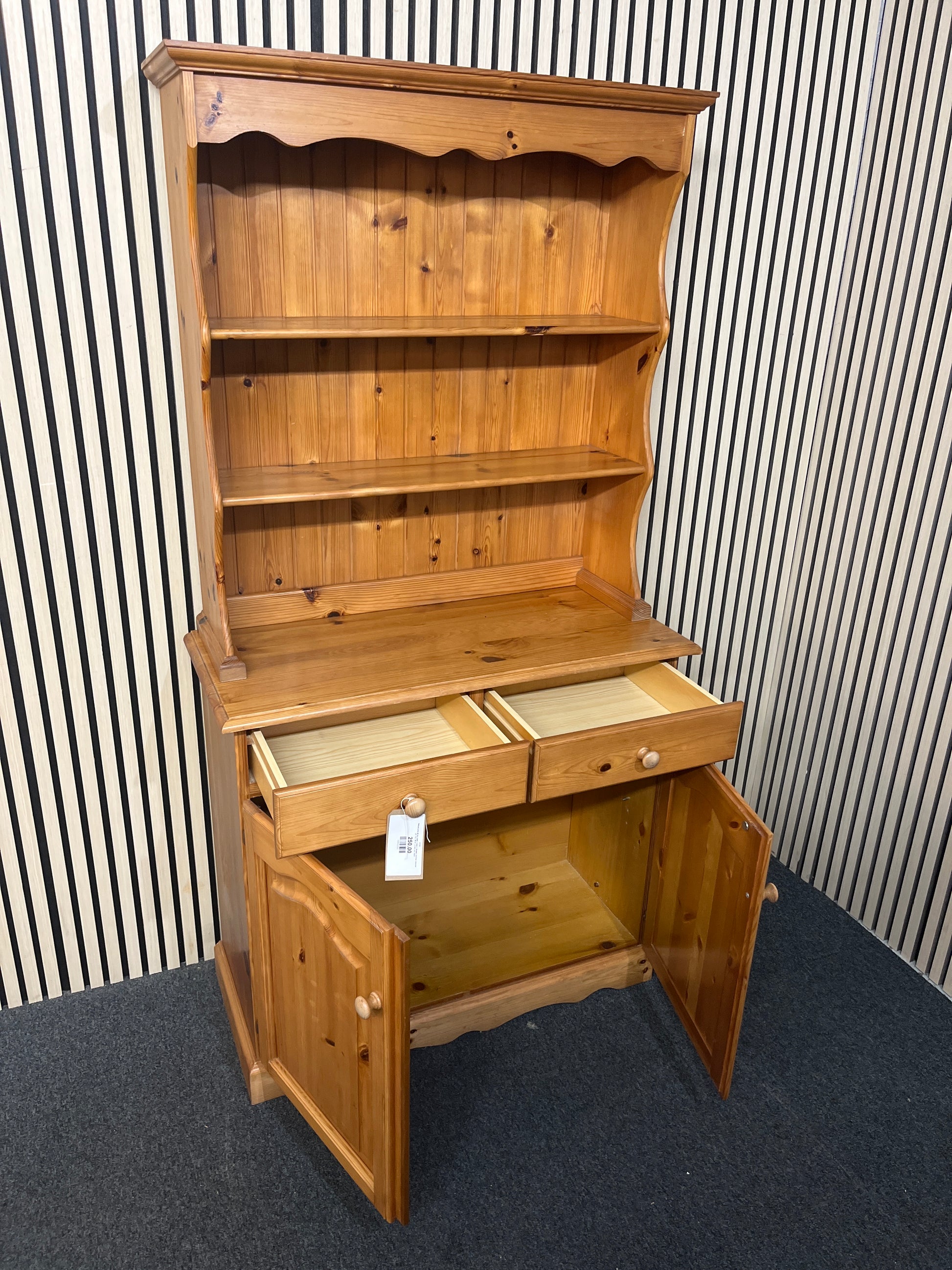 Natural pine all top open 2 door 2 drawer kitchen dresser (H 178 x W 91 x D 40 cm) 2425