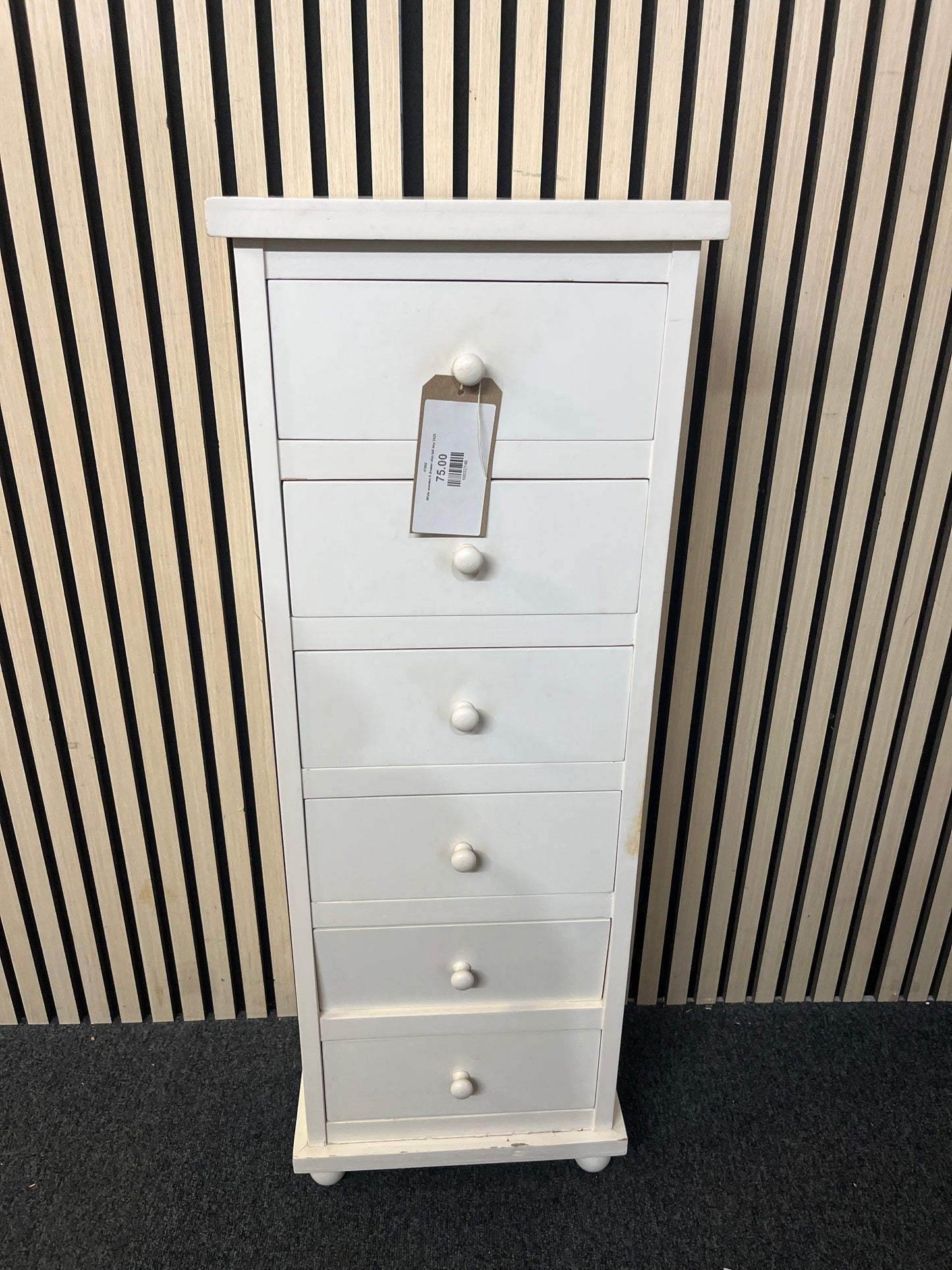 White wooden 6 drawer slim tall boy 2425